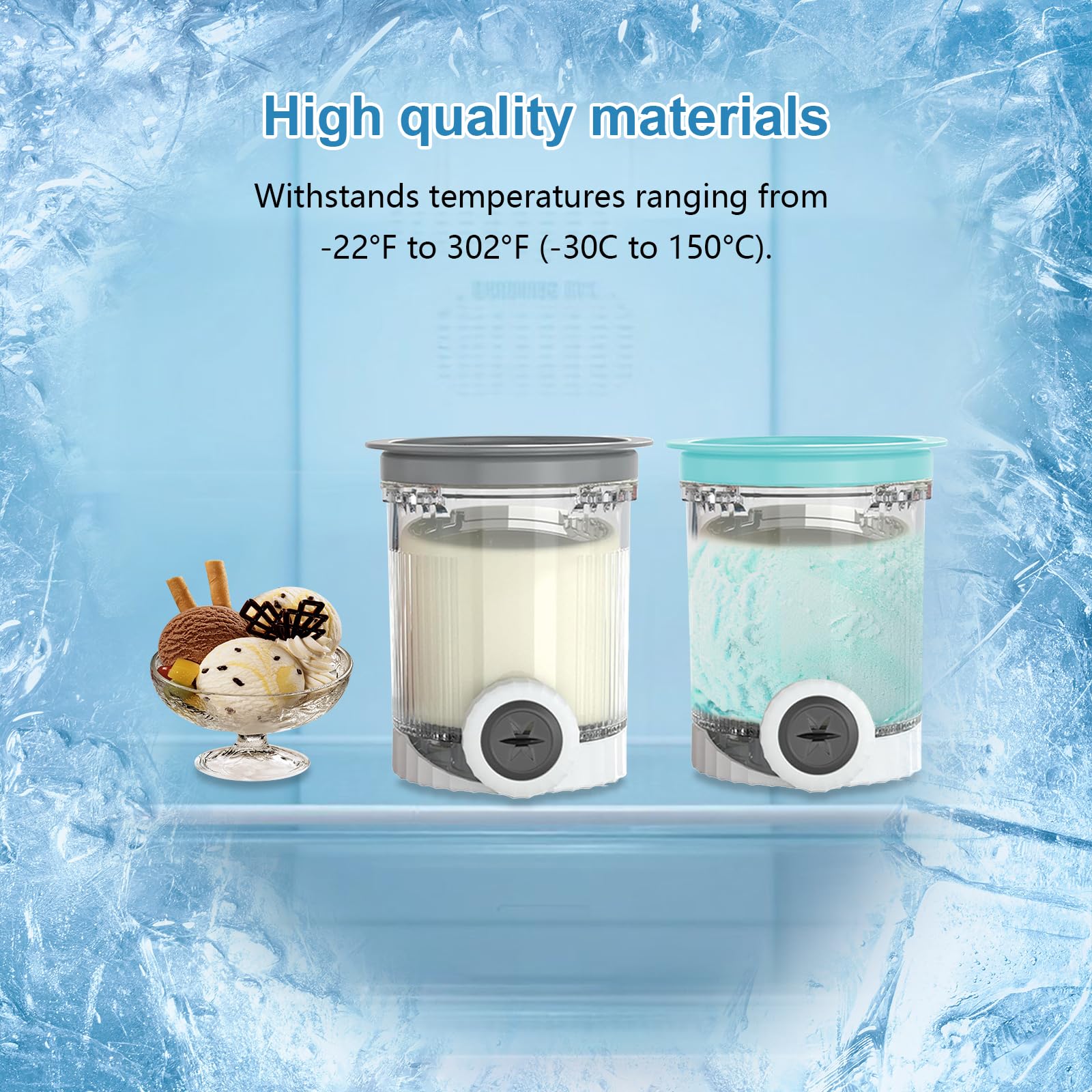 Lot de 4 Pots à Glace Compatibles pour Ninja NC700 NC701 - Récipients pour Pintes Creami Swirl et Couvercle (Gris/Rose/Vert/Bleu) - Sans BPA et Passe au Lave-Vaisselle