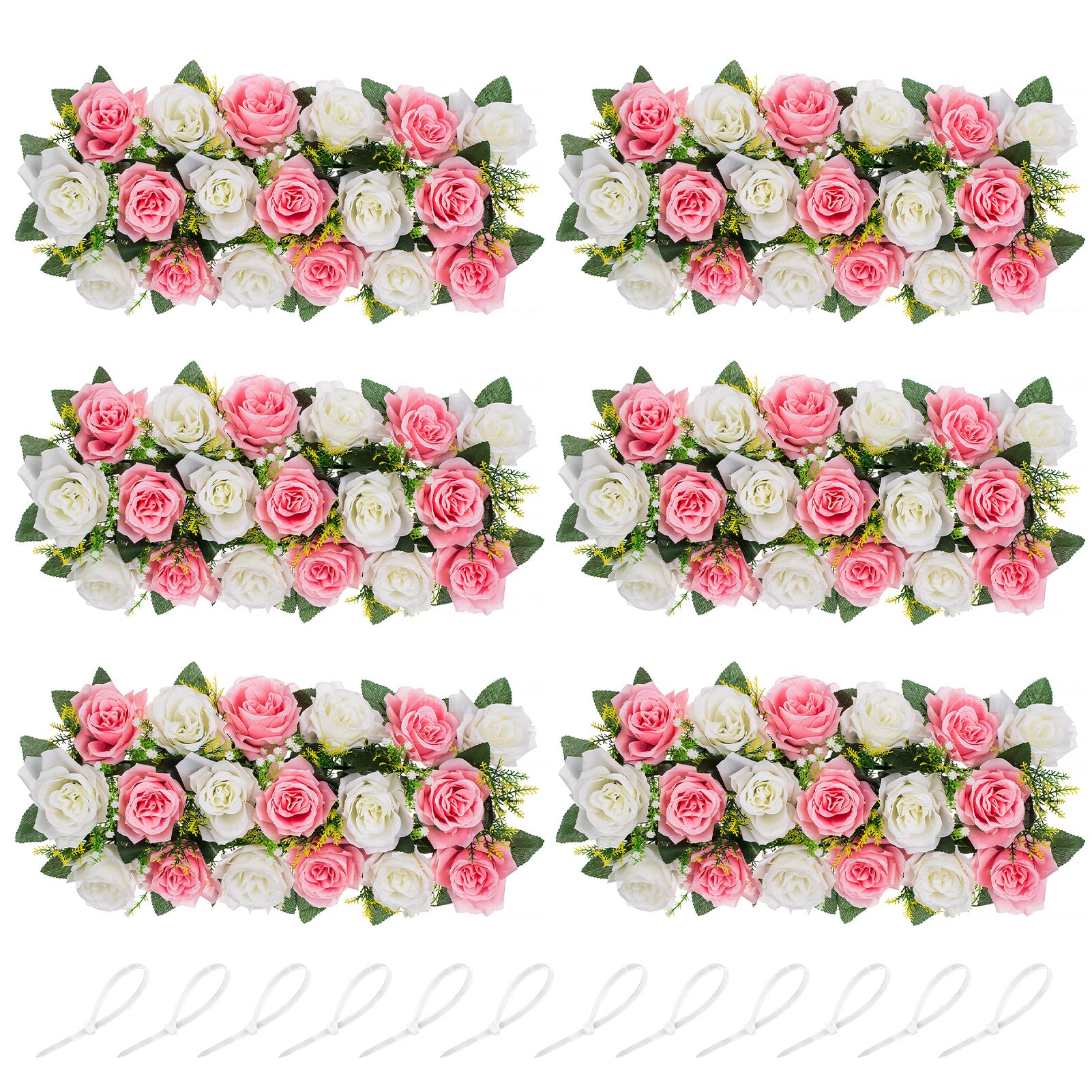 NUPTIO Wedding Floral Centerpieces for Tables - 6 Pcs 19.6in Long Spring Flower Arrangements Artificial Centerpiece, Elegant Pink & White Fake Rose Flowers Arrangement for Party Weddings Dining Table