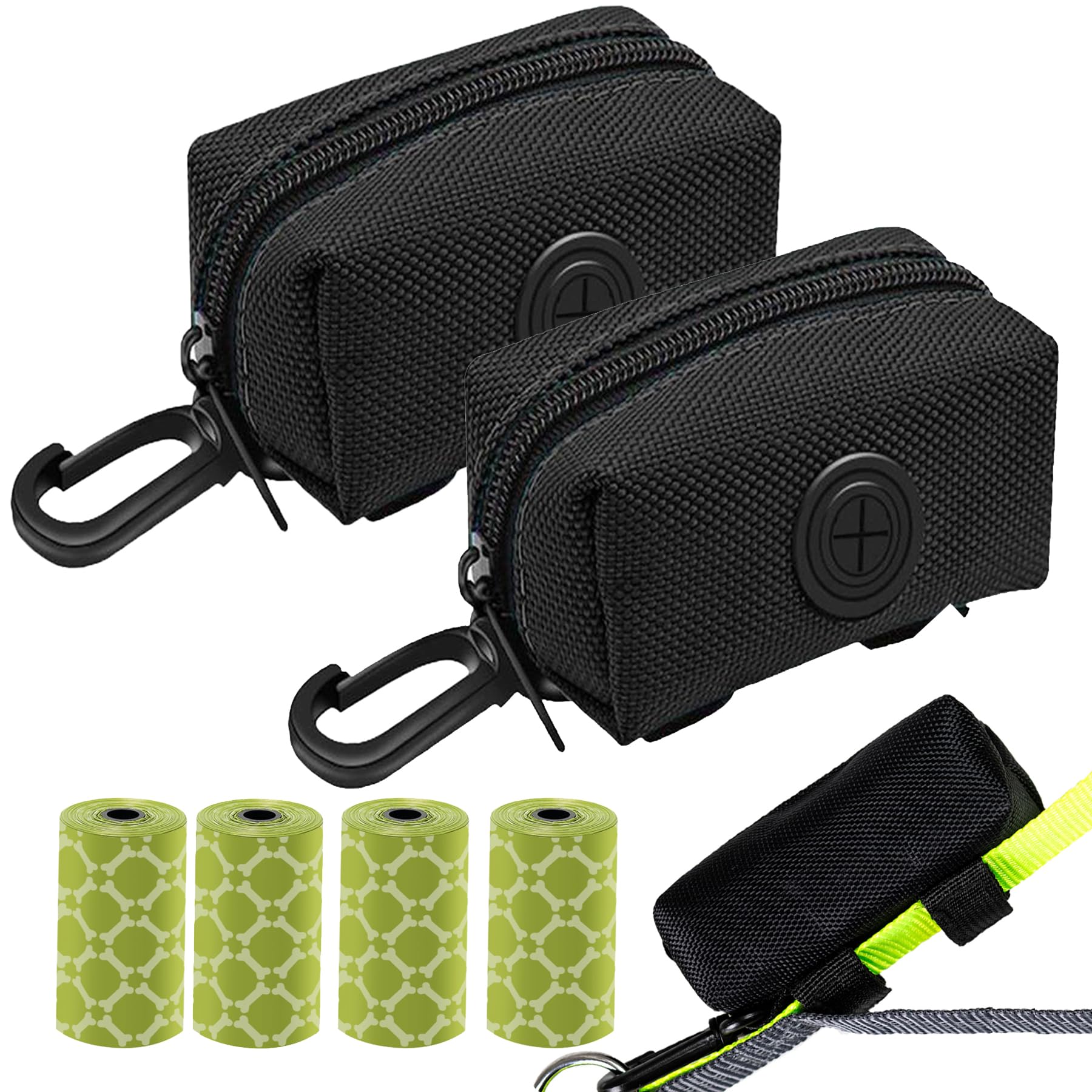 (2 Pack) Dog Poop Bag Holder, Poop Bag Holders for Leashes, CAKOVANO Doggie Waste Bag Dispenser Small Doggy Poop Bag Zipper Pouch with Carabiner Clip