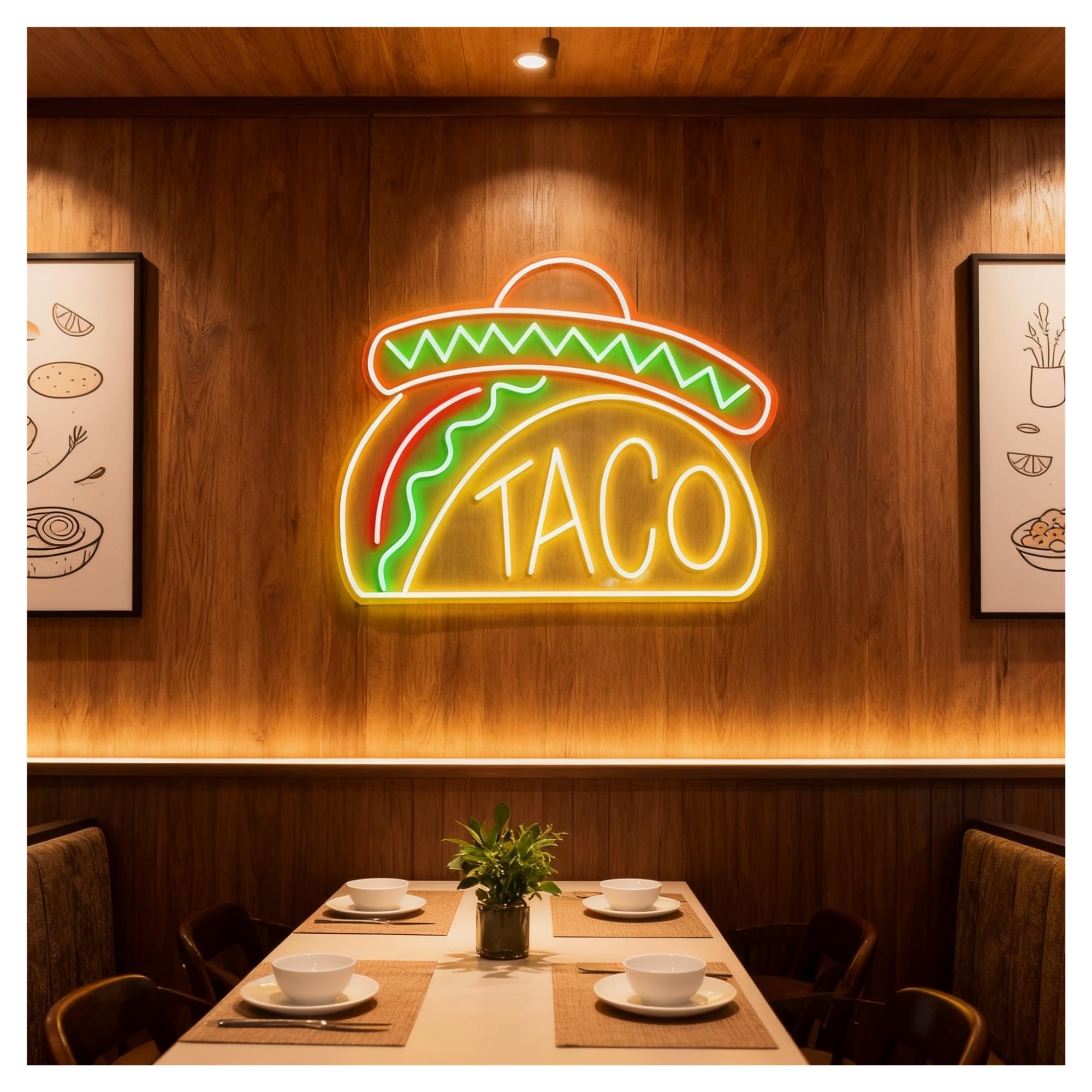 Decoración Lámparas Letrero De Neón Taco, Ideal Para Restaurantes Comida Rápida, Con Brillo Ajustable 50cm