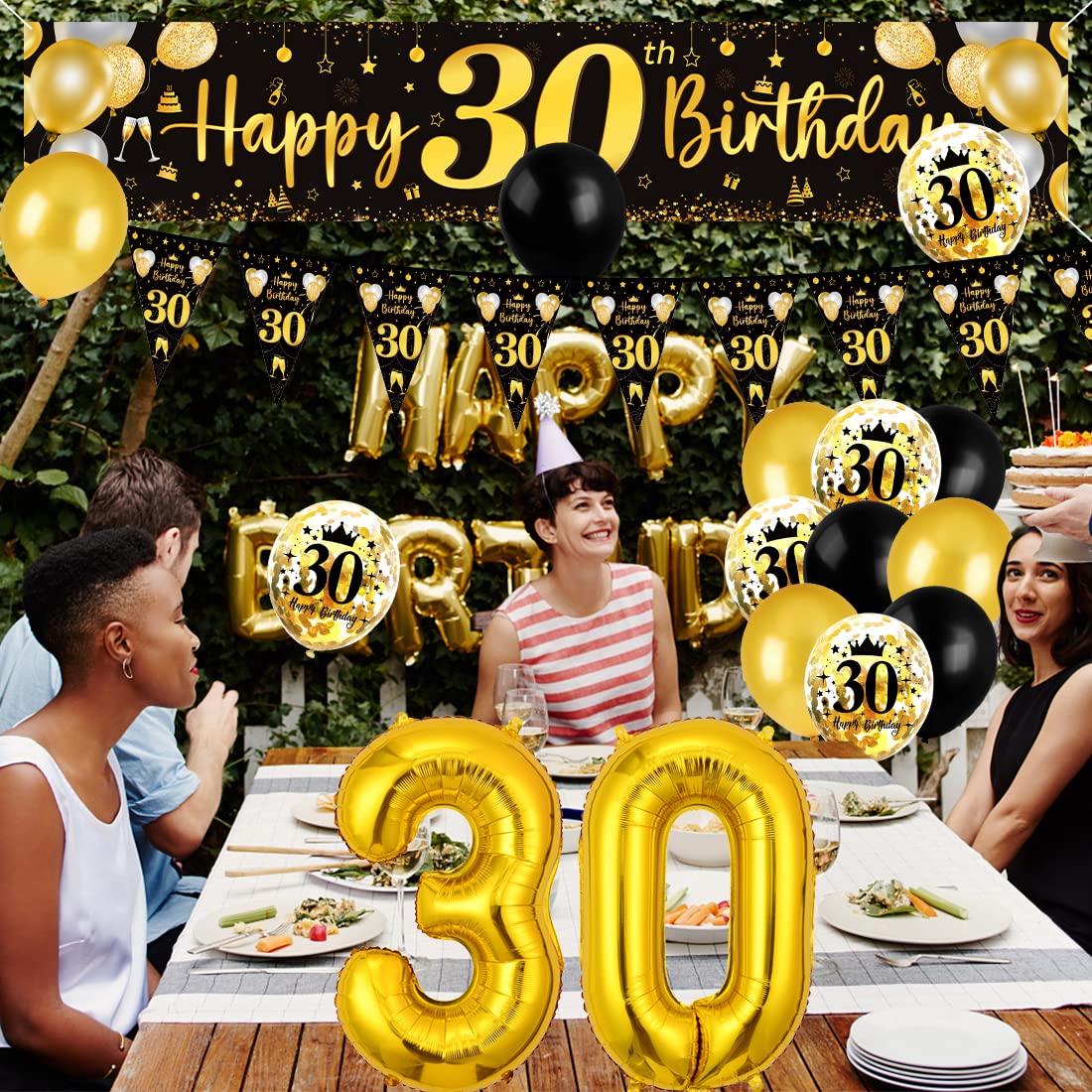 30. Geburtstag Deko Set – Blau-gold-weiß, Mit Ballons, Banner, Folienzahl & Kuchendeko Für Männer & Frauen