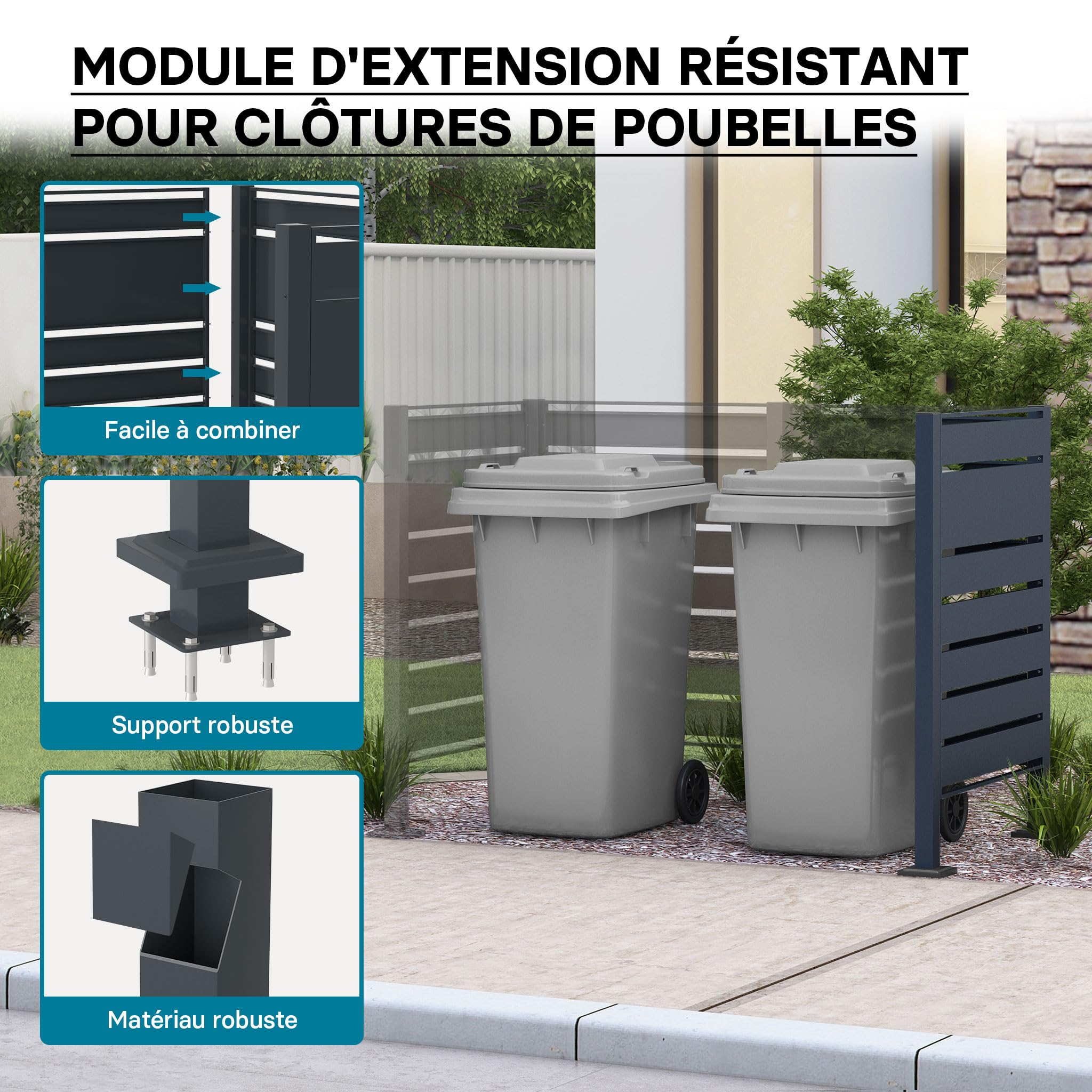 Wiltec Module d'extension de clôture pour poubelles en acier anthracite pour cache-poubelles
