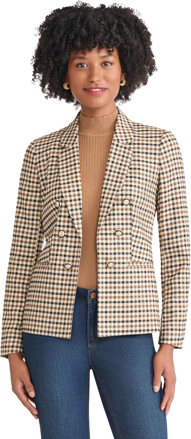 Jones New York Women's Houndstooth Faux Double Breasted Blazer