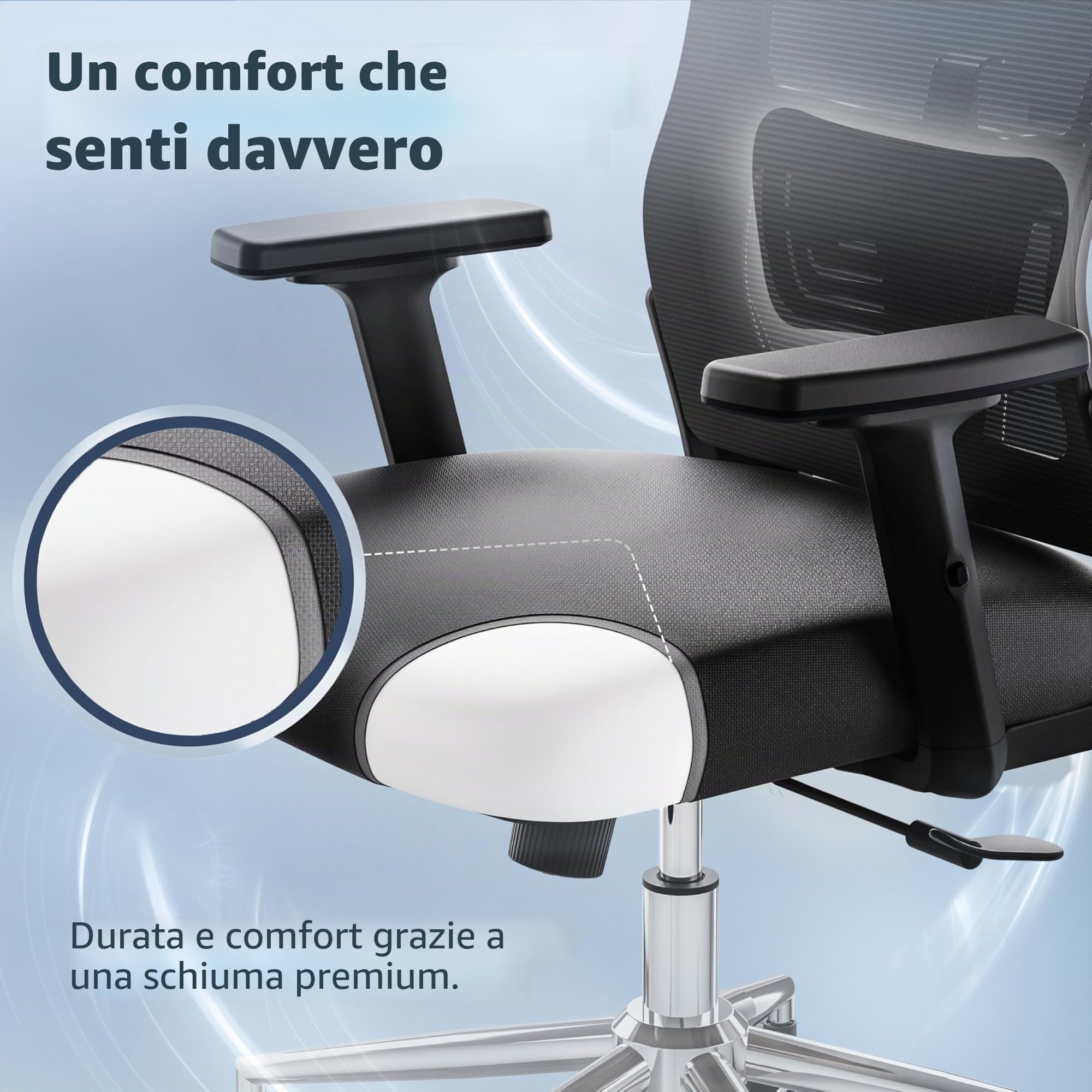 CLOUVOU BrightSeat Sedia ufficio ergonomica [TOP DI GAMMA] Sedia da scrivania per smart working | Poltrona ufficio per studio e camera | Sedia ufficio con ruote facile da spostare | Max. 150 kg