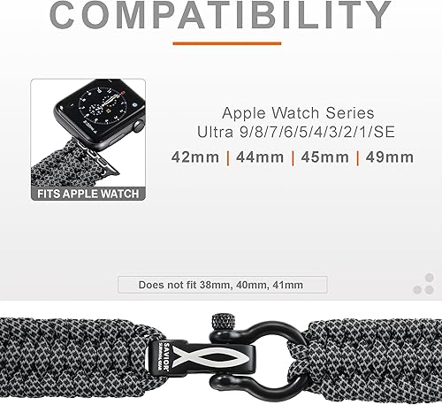Miniatura 3 de Savior Survival Gear - Correa de repuesto para Apple Watch de 1.6542 mm, hecha de 550 cuerda de paracaídas con grillete ajustable de acero