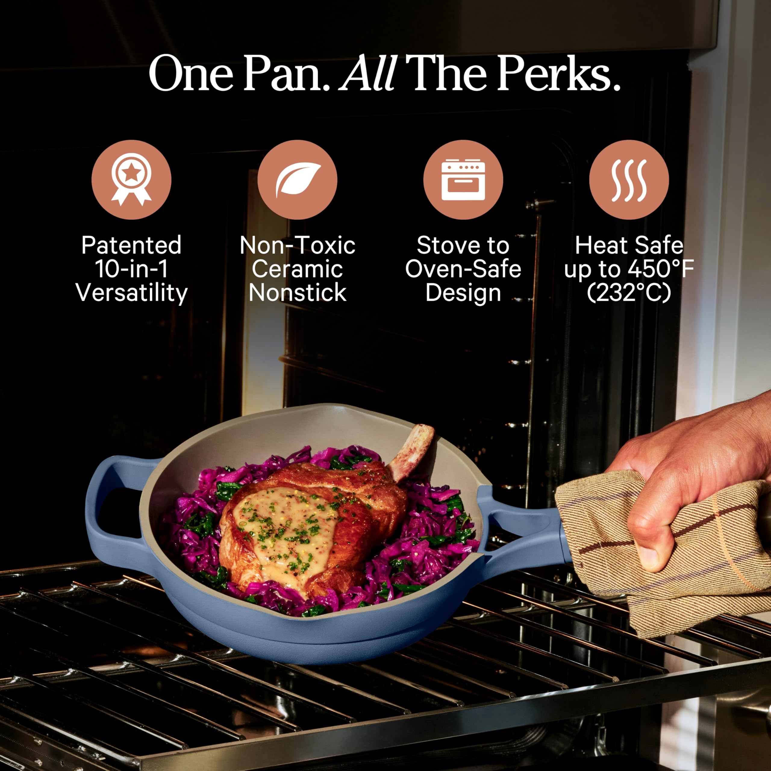 Our Place Mini Always Pan | 21,6 cm Keramikpfanne mit modularem Deckel und Buchenholzspatel | Patentiertes 10-in-1-Antihaft-Kochgeschirr ohne PFAS | Induktions- und ofenfest bis 230 °C | Blaues Salz