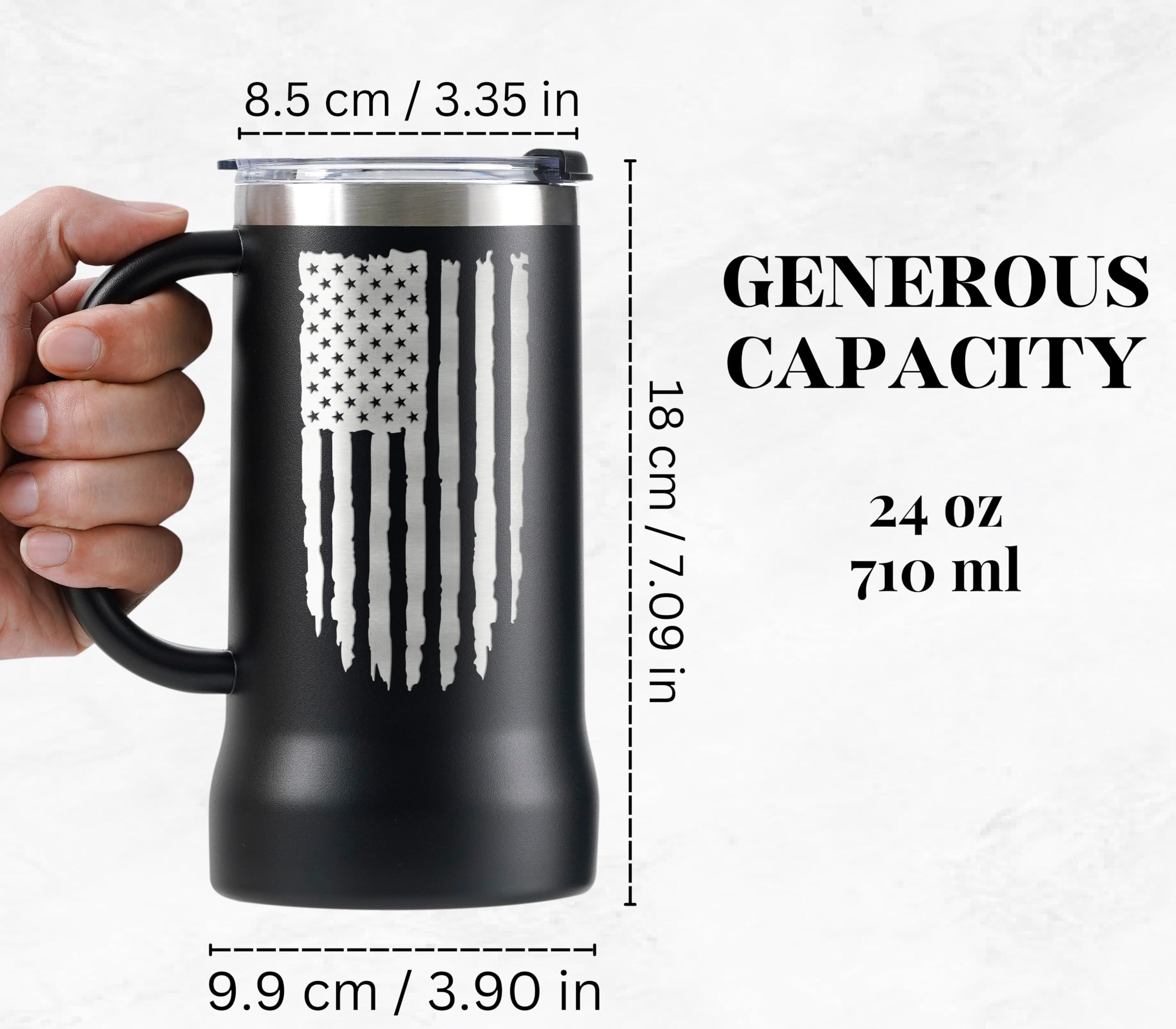 Onebttl Boccale da birra personalizzato, boccale da birra con manico, regali per gli amanti della birra, uomini che hanno tutto per compleanno, Natale - Regali patriottici personalizzati con bandiera