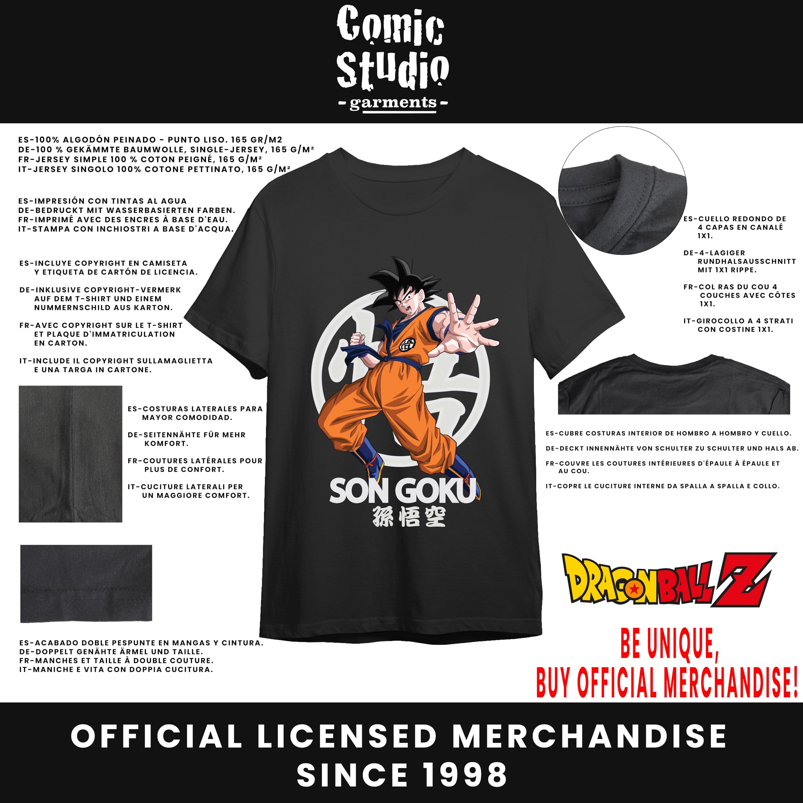 Dragon Ball Z Camiseta | Artículo Licenciado Oficial | Goku | Negro | XXL