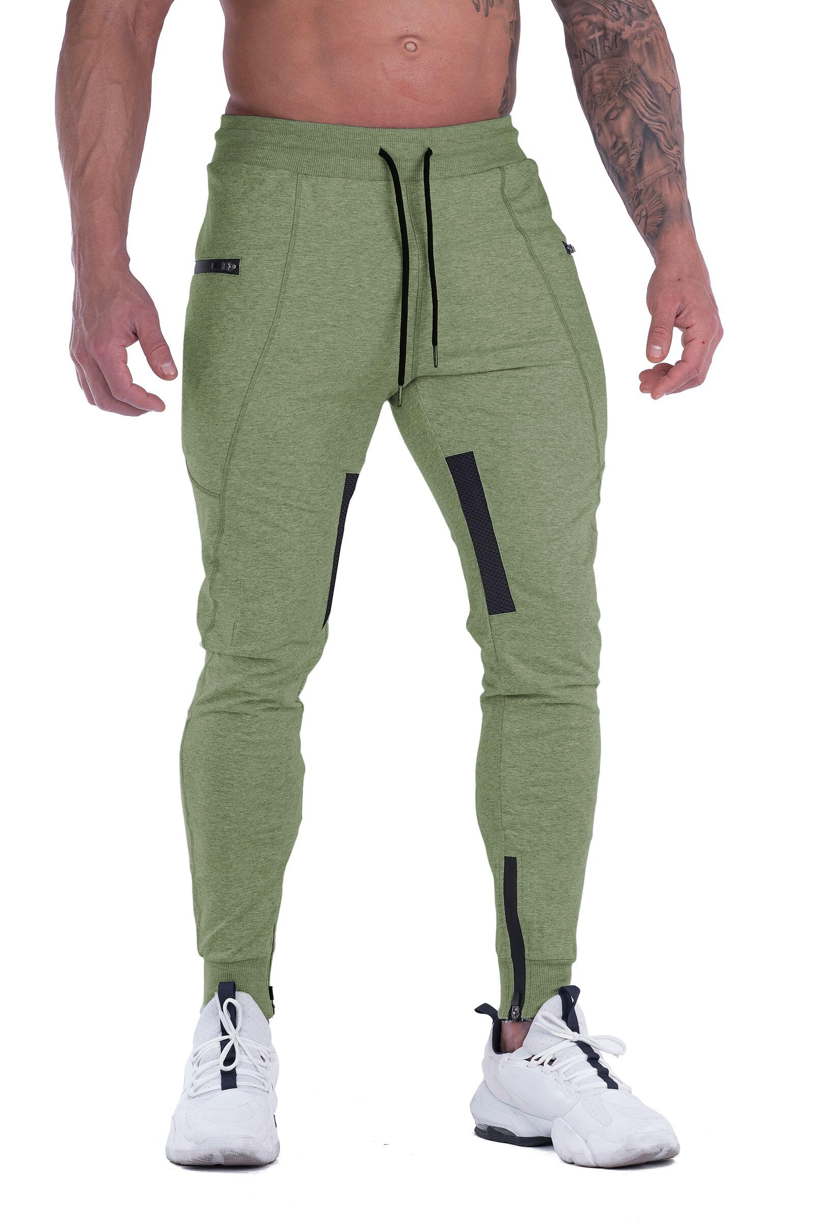FIRSTGYM, Pantalones deportivos para hombre, ajustados, de malla, con bolsillos con cremallera