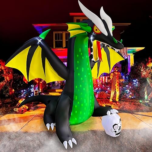 SEASONBLOW Dragón de fuego y hielo de 8 pies con alas, decoración inflable de Halloween para interiores y exteriores, hogar, fiesta, césped, jardín