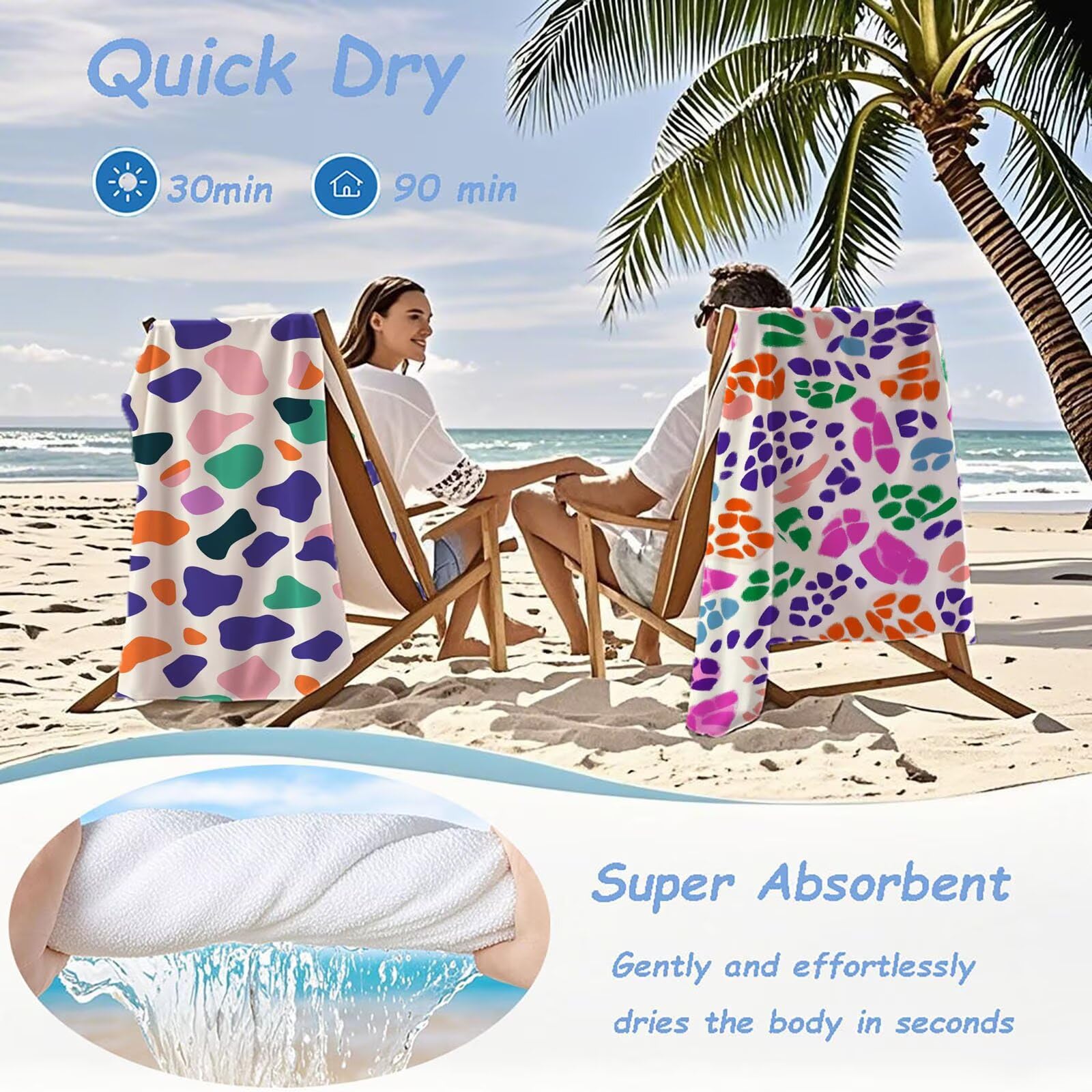 Ręczniki z mikrofibry, kolorowy ręcznik plażowy, duży 100 x 180 cm, ręcznik sportowy, szybkoschnący, chłonny, ręcznik plażowy, mata plażowa, koc piknikowy na podróż, kemping, wakacje, basen M-800