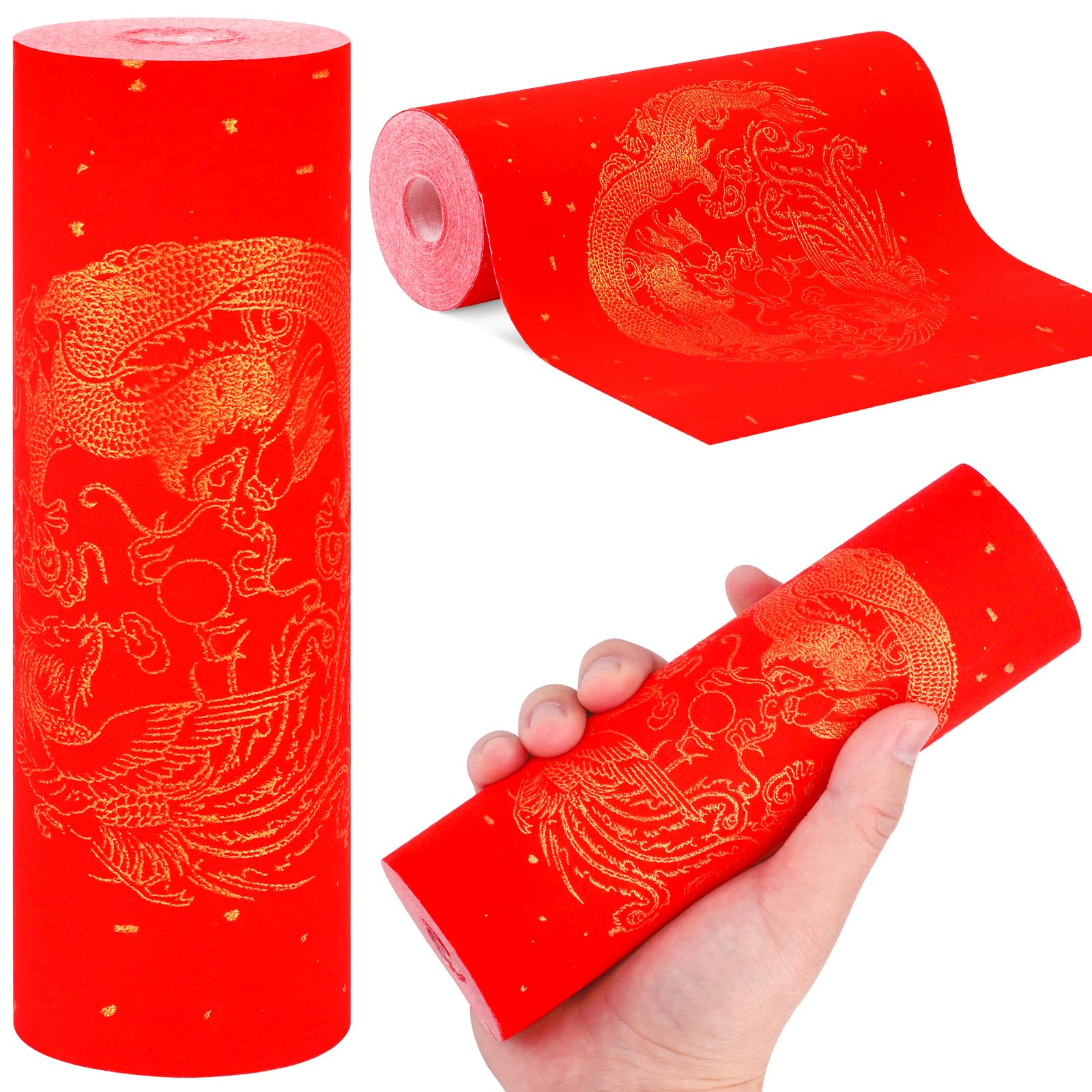 Chinese Spring Festival Scrolls Red Xuan Paper, Chinese Dragon Year Blank Thicken Couplets Chunlian Paper for New Year Decor, 17cm x 20m, Dragon Pattern