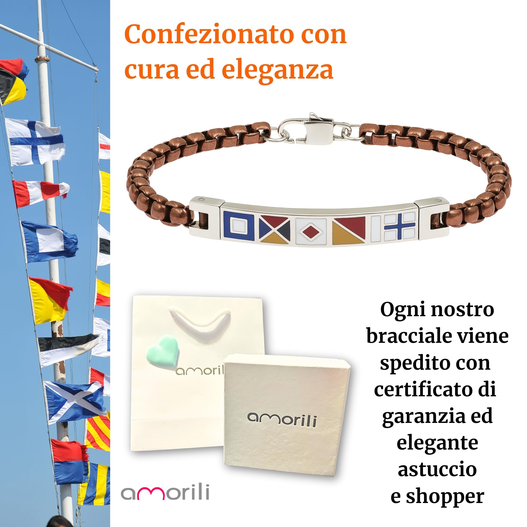 Bracciale Uomo con Bandiere Nautiche in Acciaio Inox Vari Colori – Stile Marino Vela Mare Estate – Braccialetto Elegante Idea Regalo