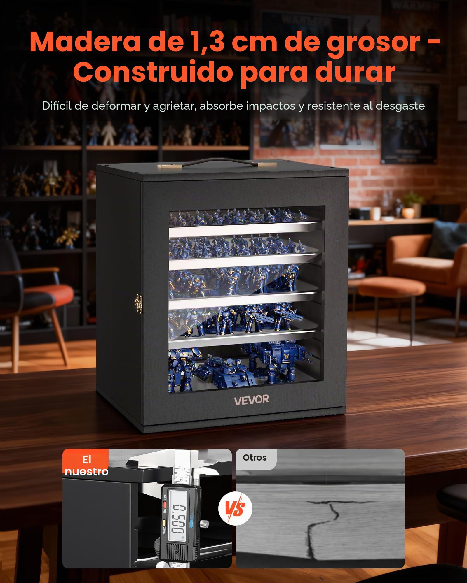 VEVOR Estuche de Almacenamiento para Miniaturas, Vitrina Expositora en Miniatura para Figuras de Acción con Puerta de Acrílico Carcasa de Madera Mango y Cerradura, 5 Bandejas Magnéticas, Colecciones