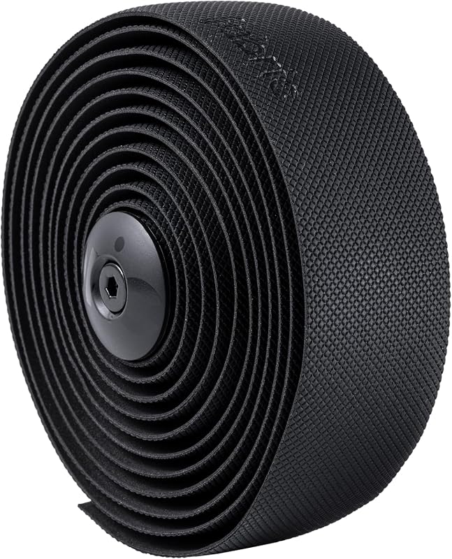 Cinta para manillar de tela moleteada - Cinta para manillar de bicicleta de carretera con tapones para manillar y tiras de acabado - 200 x 3 cm - 2,5 mm de grosor - Negra