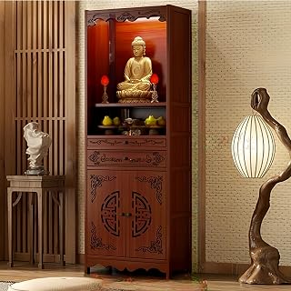 Meditation Altar Table with Storage Drawer,Chinese Buddhist Shrine Cabinet,Personal Prayer Altar Table,Bamboo Pedestal for Temples and Homes 53cm/20.8in