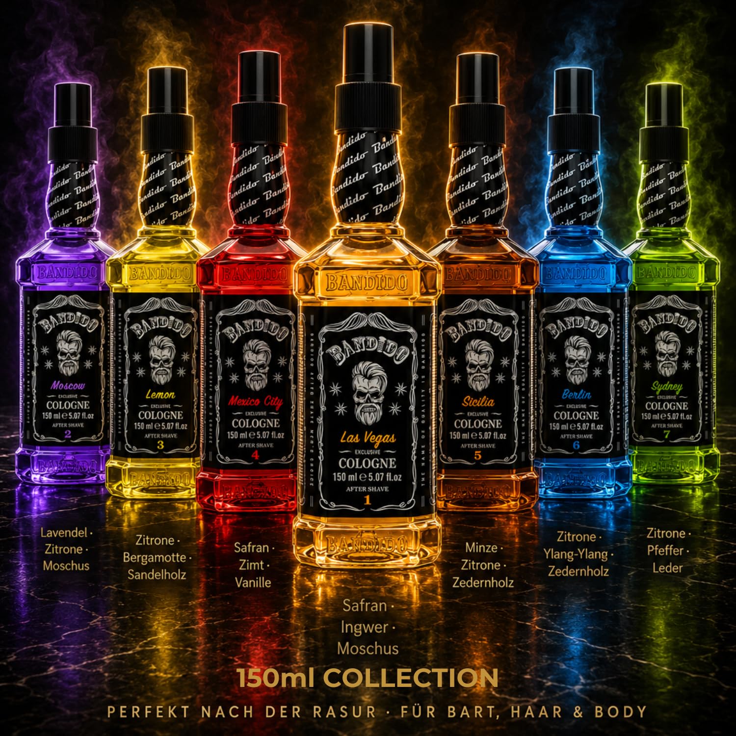 Bandido Eau de Cologne męska woda zapachowa po goleniu woda do golenia dla mężczyzn, odświeża, chłodzi, długotrwały zapach, zapobiega oparzeniom po goleniu i pielęgnacji po goleniu (Las Vegas 150 ml)