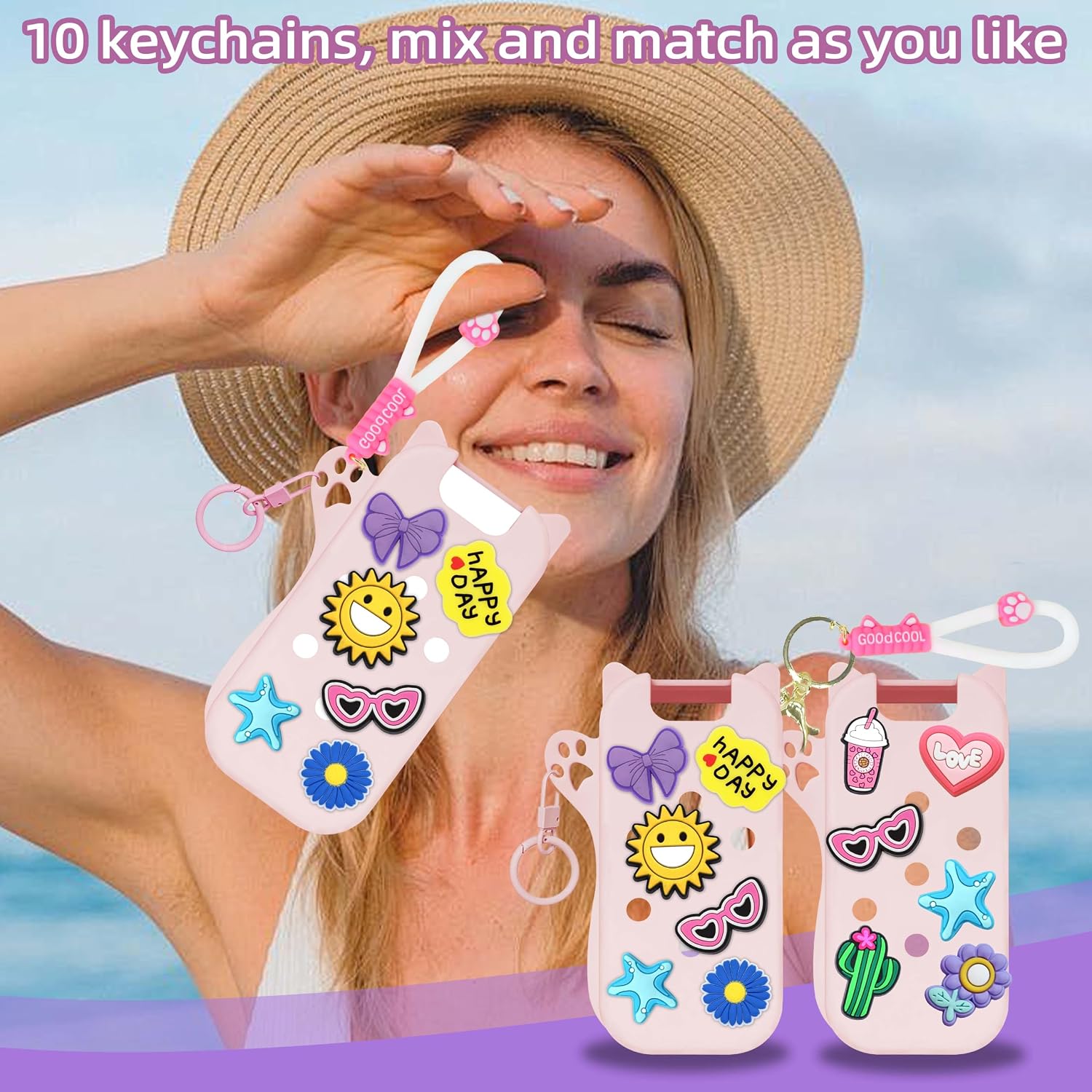 Mlife Body & Hair Fragrance Mist Case for Touchland, Silicone Case Compatible only with 2 FL OZ Body Spray Touchland Case with Keychain &10 Charms (Light-Pink)