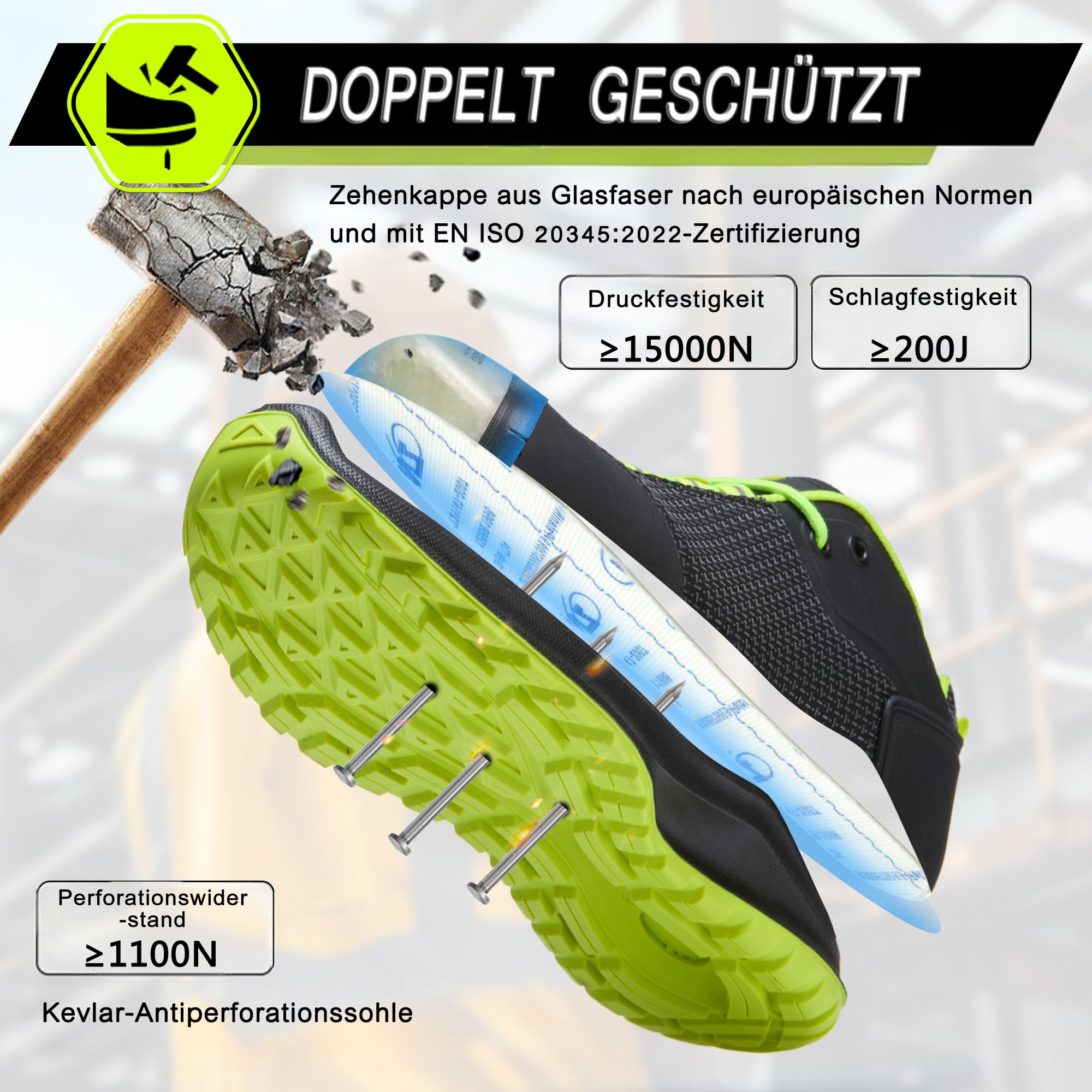 ISOOUS Sicherheitsschuhe S3 ESD Herren Damen wasserdichte rutschfeste Arbeitsschuhe SRC FO Metallfrei Sportlich