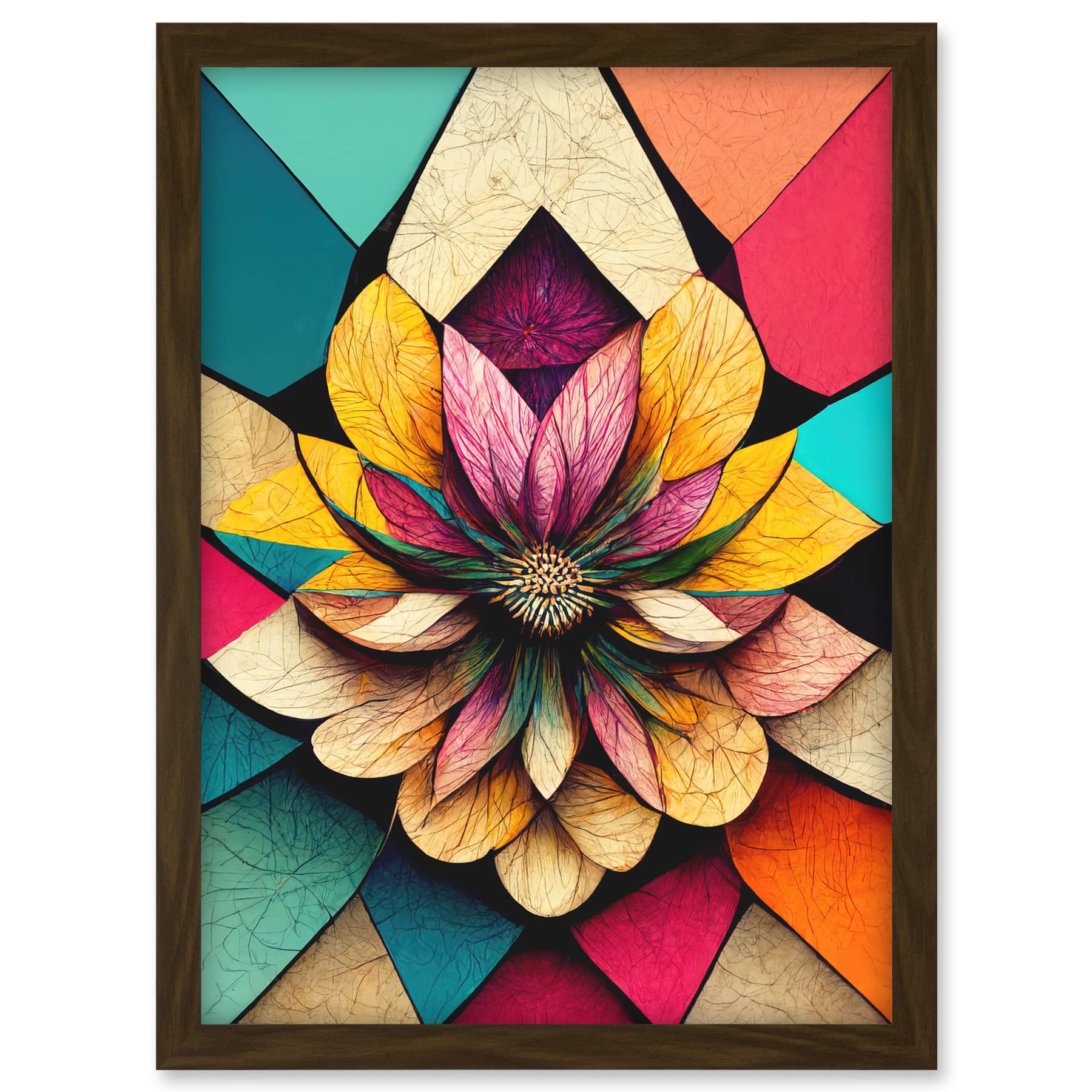 Doppelganger33 LTD Geometric Floral Mandala Bright Multicoloured Shapes Artwork Framed A3 Wall Art Print