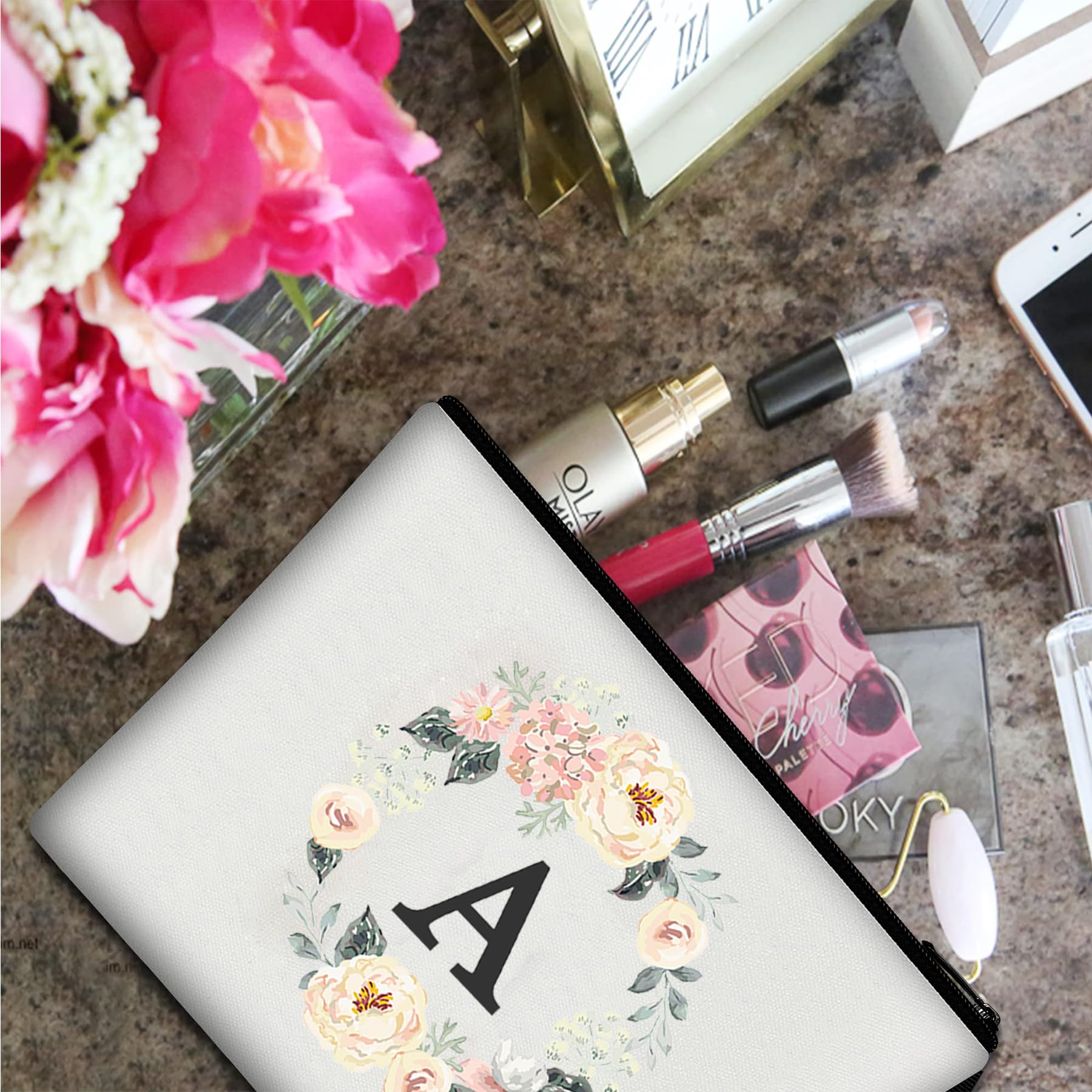 Borsa per il trucco per donna, borsa per il trucco con 26 lettere dalla A alla Z, borsa per cosmetici personalizzata, regali di compleanno per donne e mamme, regali per la sposa e la damigella d'onore
