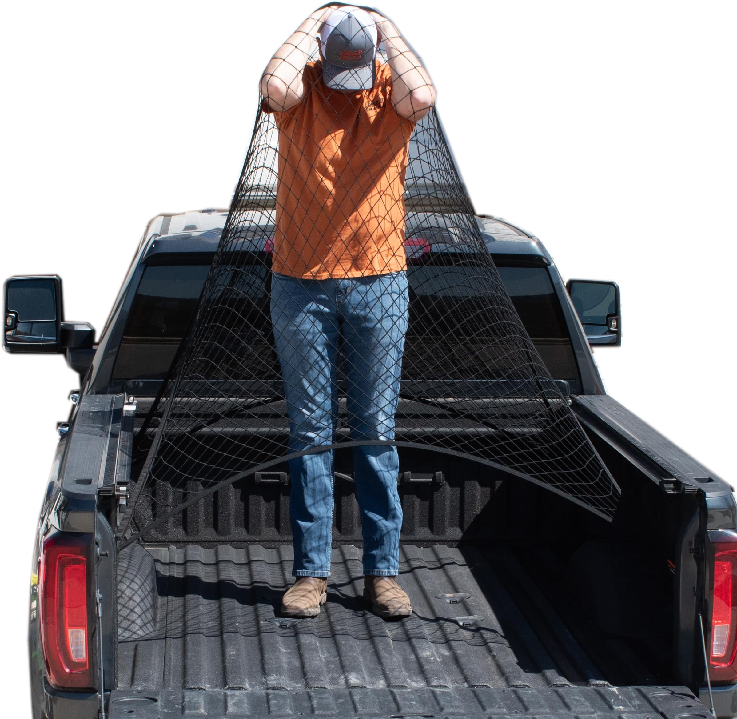 Upgraded Highly Elastic Cargo Net, USA Company, Simple Truck Bed Cargo Mesh Organizer, Suitable for Light Loads, Heavy Duty Carabiners, 4'x4'