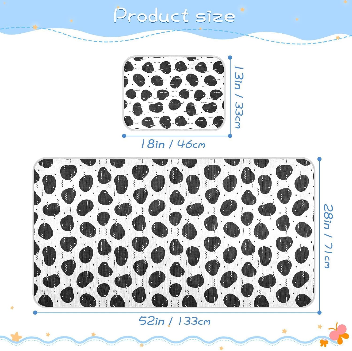 Baby Cooling Mat Black Irregular Blobs Ice Silk Breathable Mesh Summer Crib Mattress Pad with Pillowcase, Soft Cooling Sleeping Surface for Infant & Toddler, 52"x28"