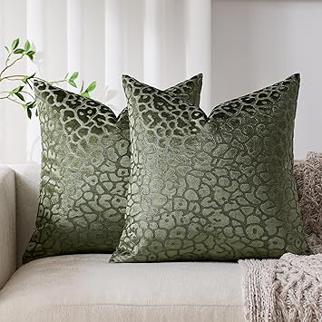 Pack of 2 Soft Neutral Pillow Covers, Geometric Pattern Design Decorative Throw Cases, Invisible Zipper Elegant Modern Home Decor for Couch Bedroom (Green, 18" x 18" (Pack of 2))