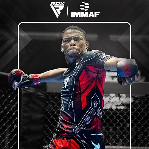 Miniatura 4 de RDX IMMAF - Guantes de agarre de sparring aprobados, diseño híbrido de grado profesional para nivel de competencia y entrenamiento, palma abierta