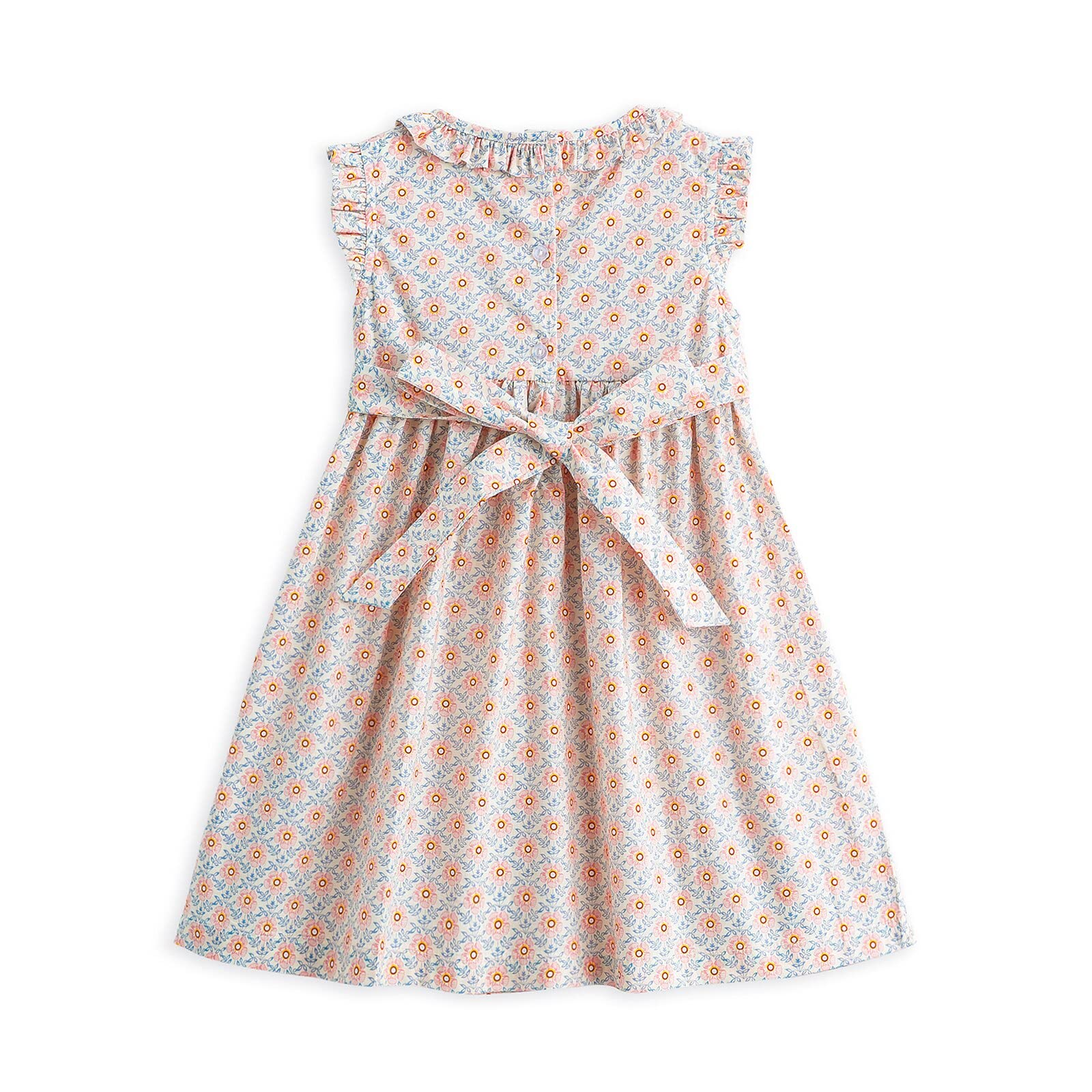 Curipeer Baby Girls Summer Floral Dress Cotton Sleeveless Toddler Smocking Casual Floral Beach Dress 18M Pink Blue