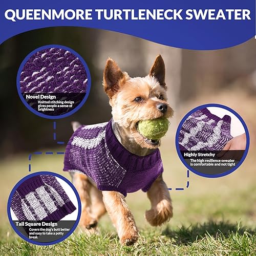 Miniatura 3 de Queenmore Suéteres para perros pequeños, suéter de punto trenzado sin mangas, cuello alto, suéter cálido para mascotas, ropa de invierno para niñas,
