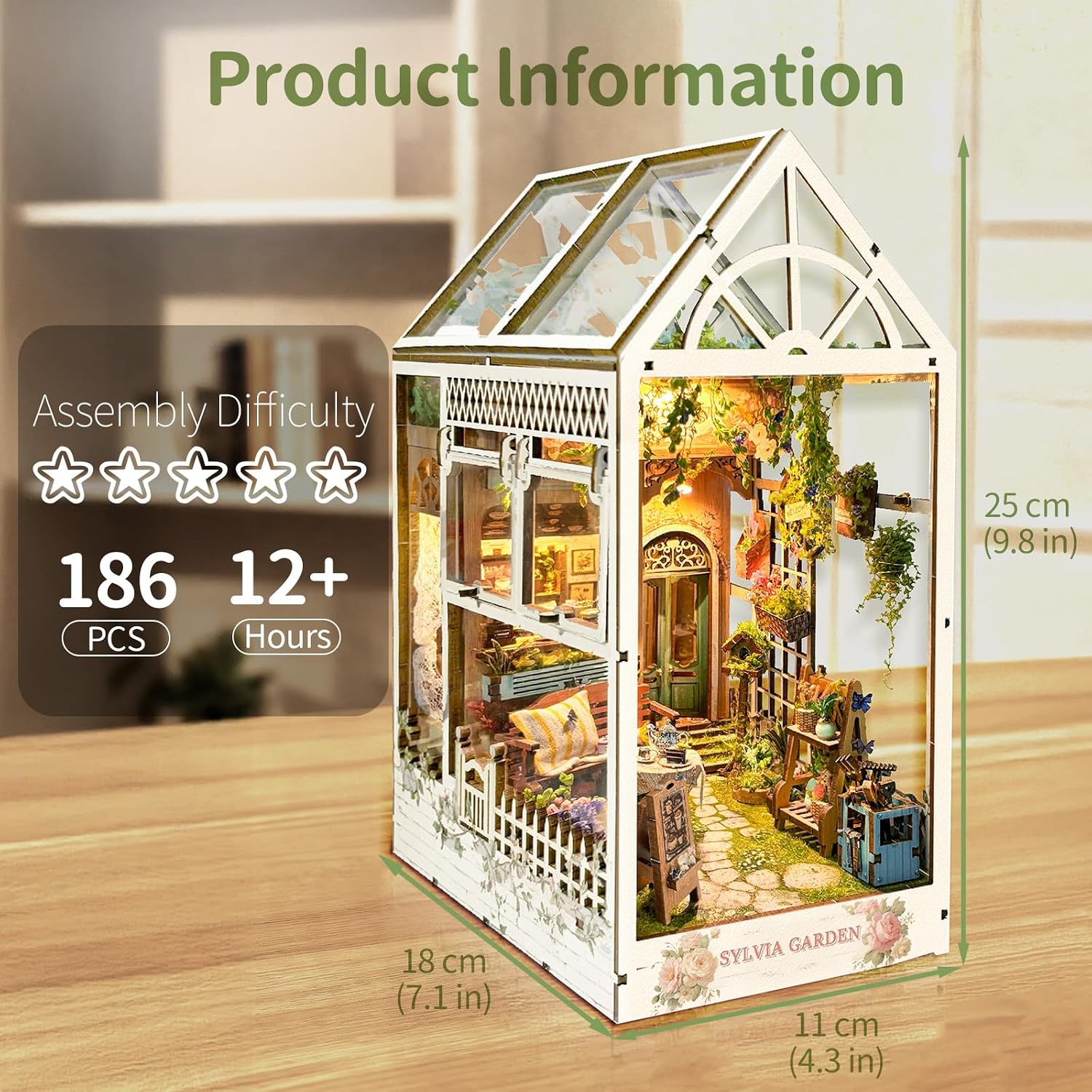 BELEEV Book Nook Kit, DIY Miniature Dollhouse Kit, 3D Wooden Puzzle for Adult and Teens, Booknook Bookshelf Decor Craft with LED Light, Gifts for Women Teens and Puzzle Lovers - Sylvia Garden