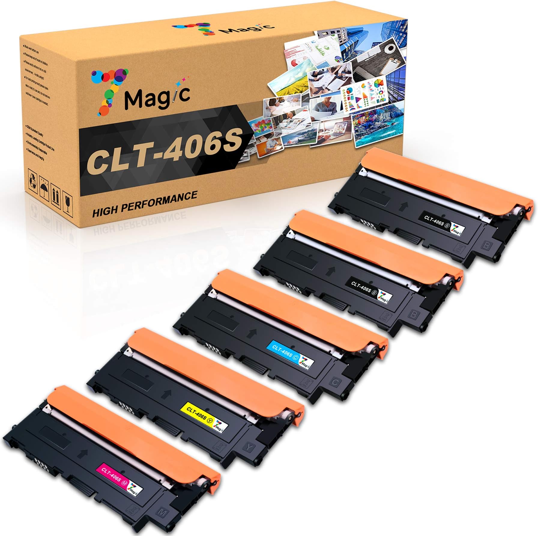 7Magic CLT-406S Compatible Toner cartridges for Samsung CLT-406S CLT-K406S CLT-C406S CLT-M406S CLT-Y406S CLP-360 CLP-365 CLP-365W CLX-3300 Xpress C410W SL-C460(5 Pack)