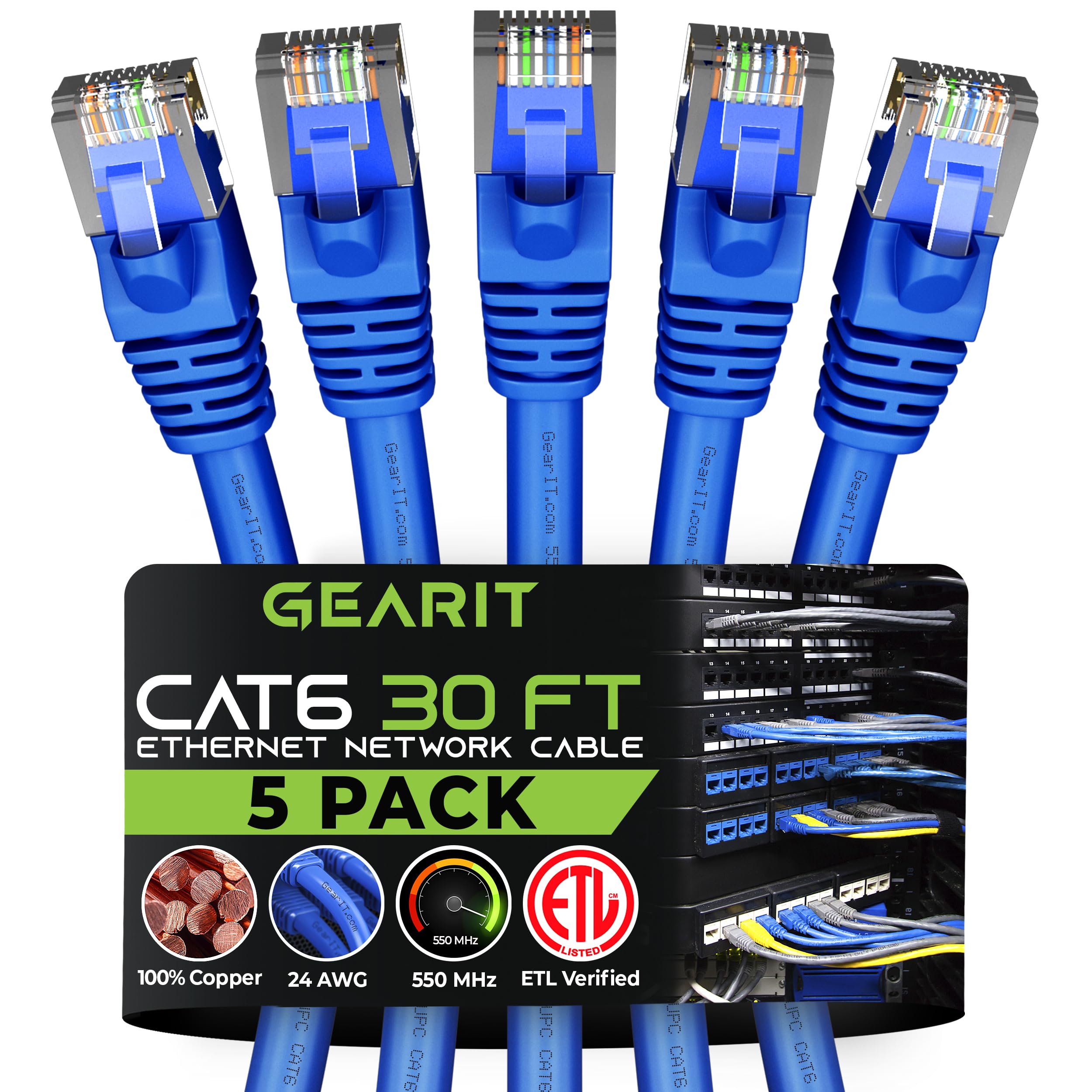 GEARit Cat 6 Ethernet Cable (10-Pack 3 Feet) Cat6 Network Patch, 10Gbps, RJ45, Snagless Cord, Gold-Plated Connectors, Internet for PC, TV, Tablet, Router, Printer, Servers, IT Data Center - Blue — view 11
