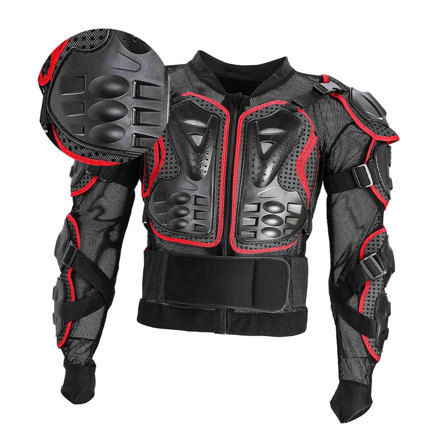 ORFOFE Gilet de Protection Moto Rouge Xl en Tissu et Mousse Anti-chute | Protections Dorsales et Lombaires Amovibles, Rembourrage Latéral Épais, Ceinture Élastique Réglable