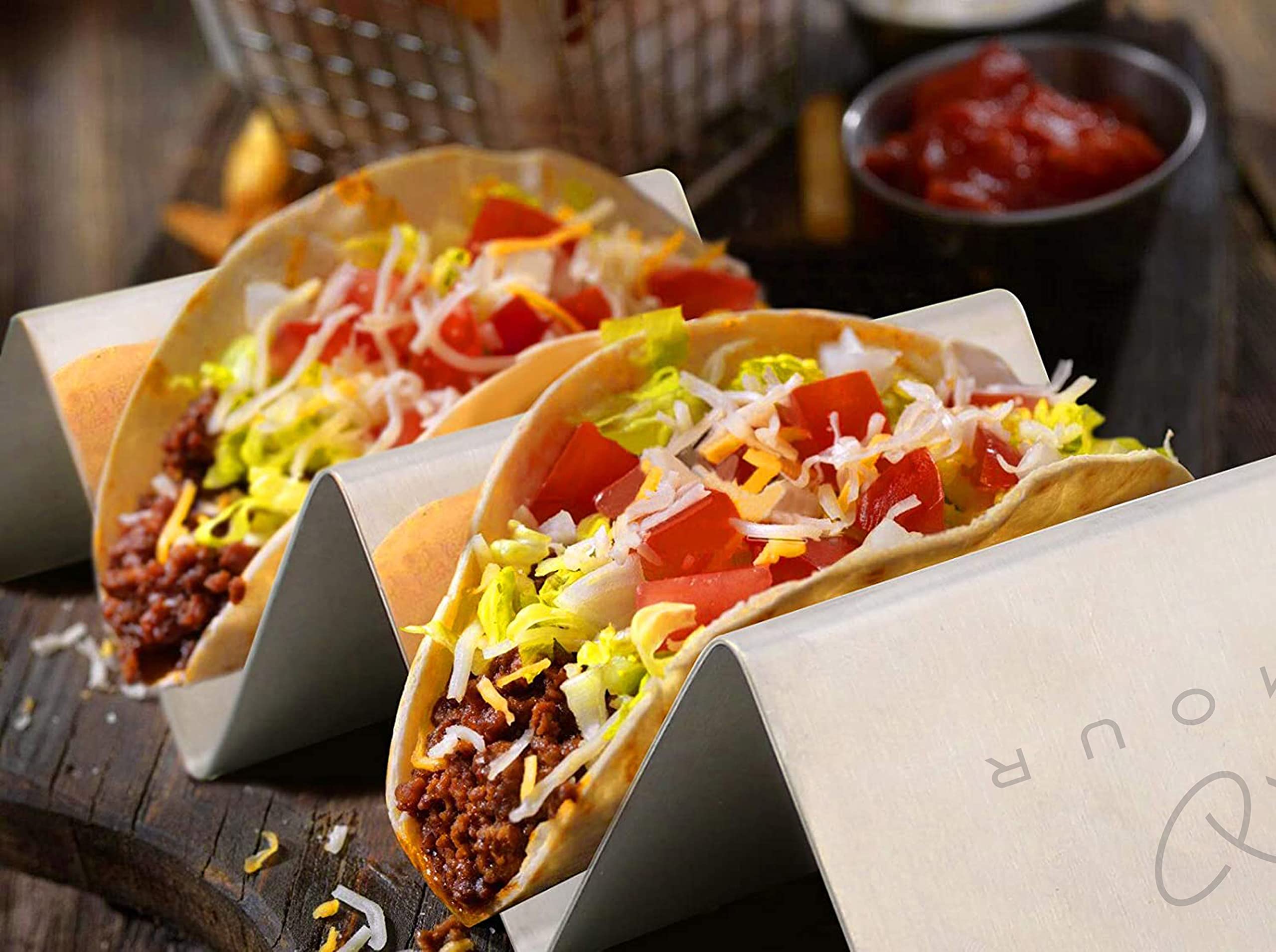 Amour Taco Holder Taco Stand Holds up to 3 Tacos Each as Plates Safe for Dishwasher Oven and Grill 2