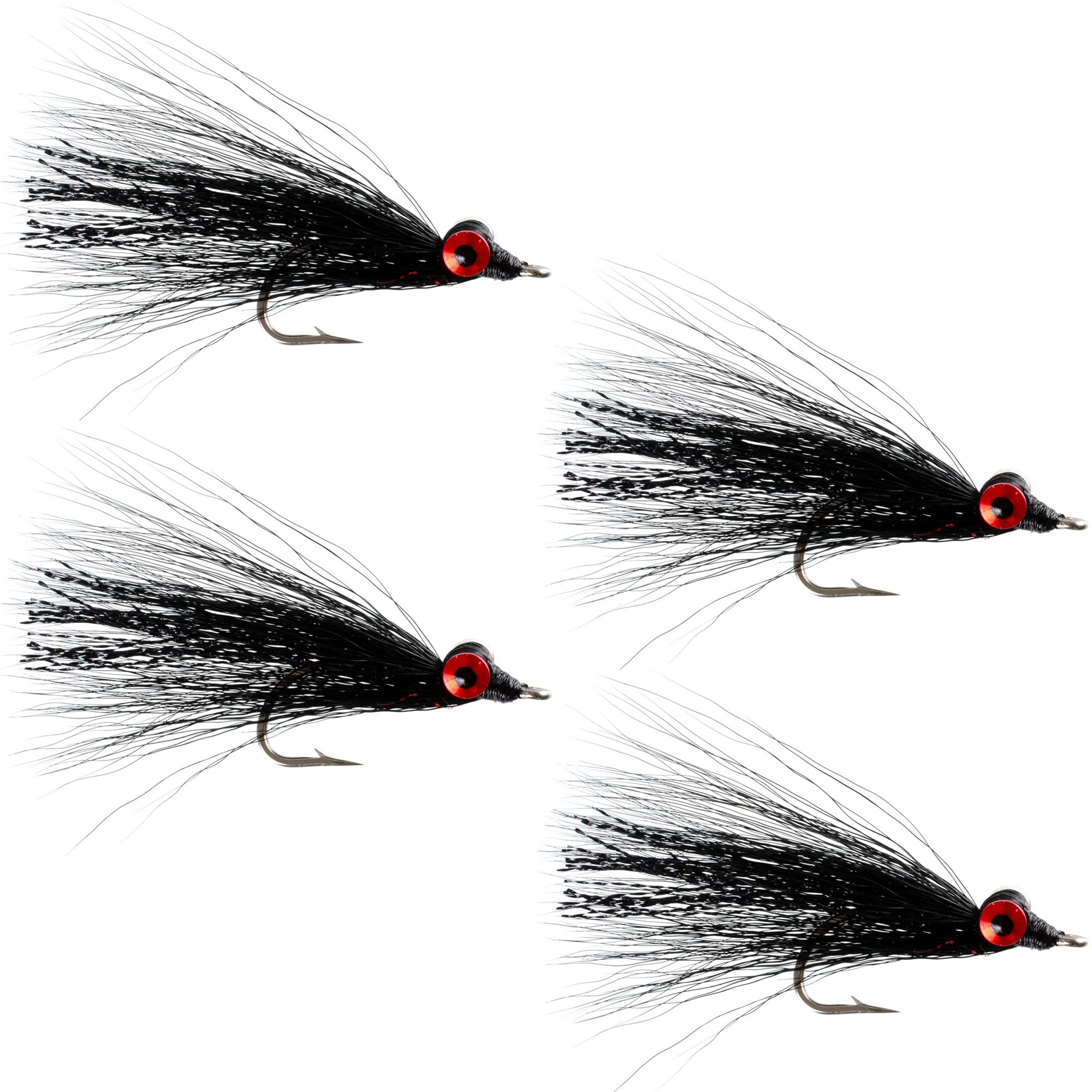 The Fly Fishing Place Clousers Deep Minnow Black - Streamer Fly Fishing Flies - 4 Saltwater and Bass Flies - Hook Size 1/0