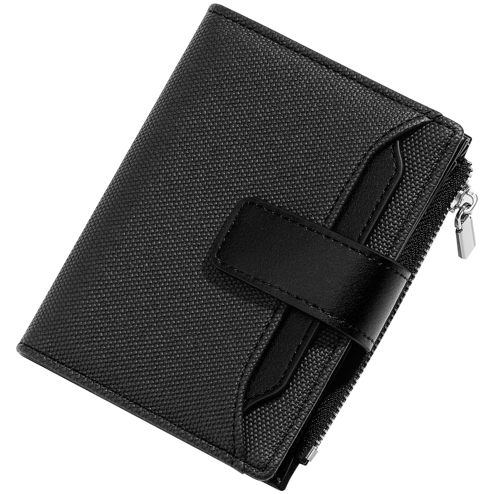 YINHEXI Small Wallet for Women, Women’s Wallet with Imitation Canvas PU leather, Bifold Zipper Pocket Wallet Card Case Purse with ID Window (Pitch black)