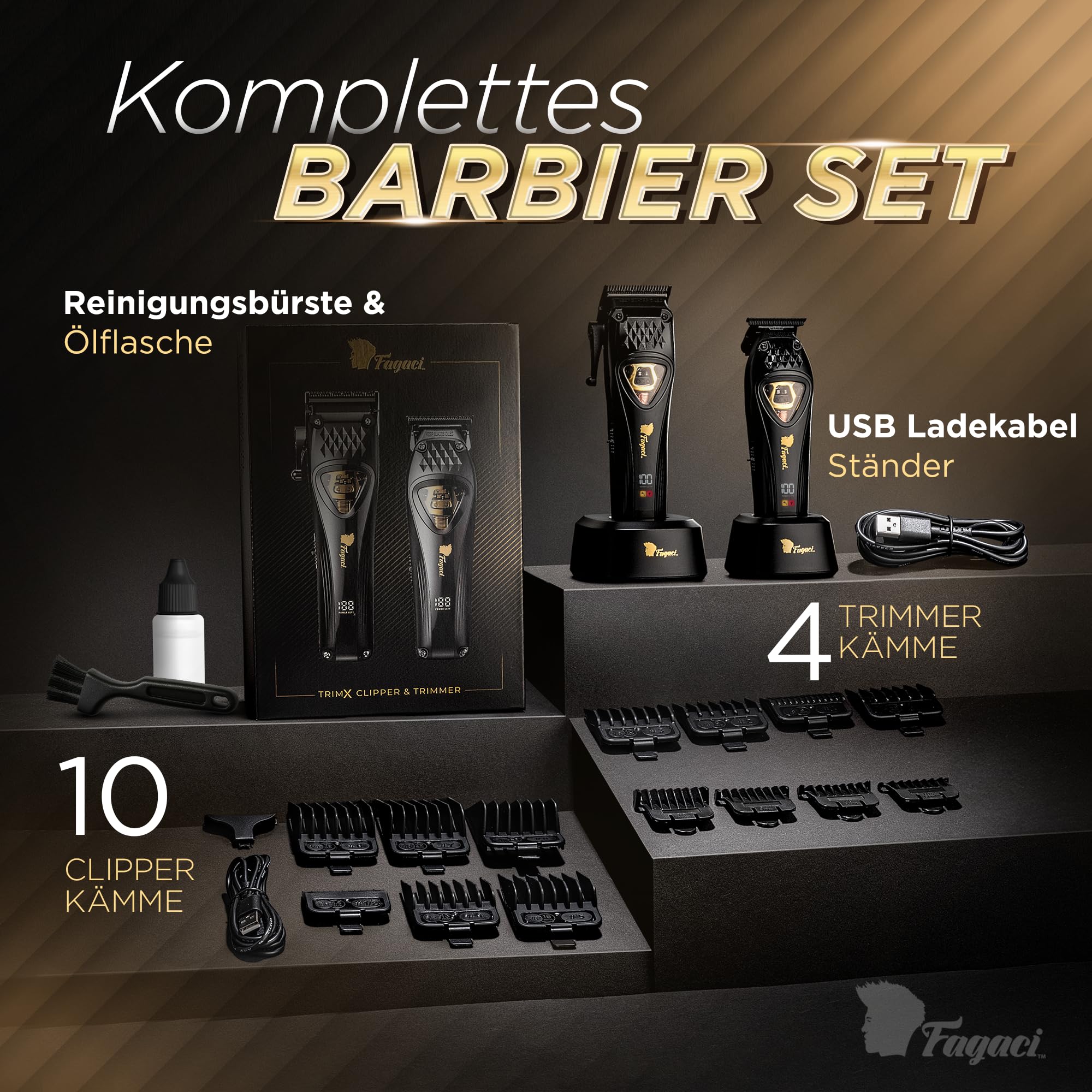 Fagaci Haarschneidemaschine und Trimmer, DLC Klingen, Vektormotor 12000 RPM | Für intensive Nutzung ausgelegt, 2x Lebensdauer, DLC-beschichtete Klingen, extreme Schärfe, Präziser, müheloser Schnitt