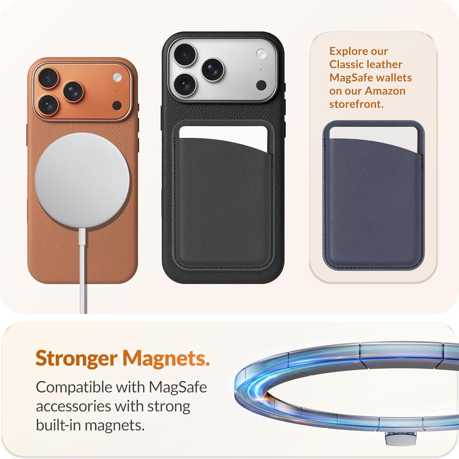 LONLI Urban | Pebbled Leather - European Genuine Pebbled Leather Case for iPhone 17 Pro Max - [Built-in Camera Control and Compatible with Magsafe] - Saddle - Image 5