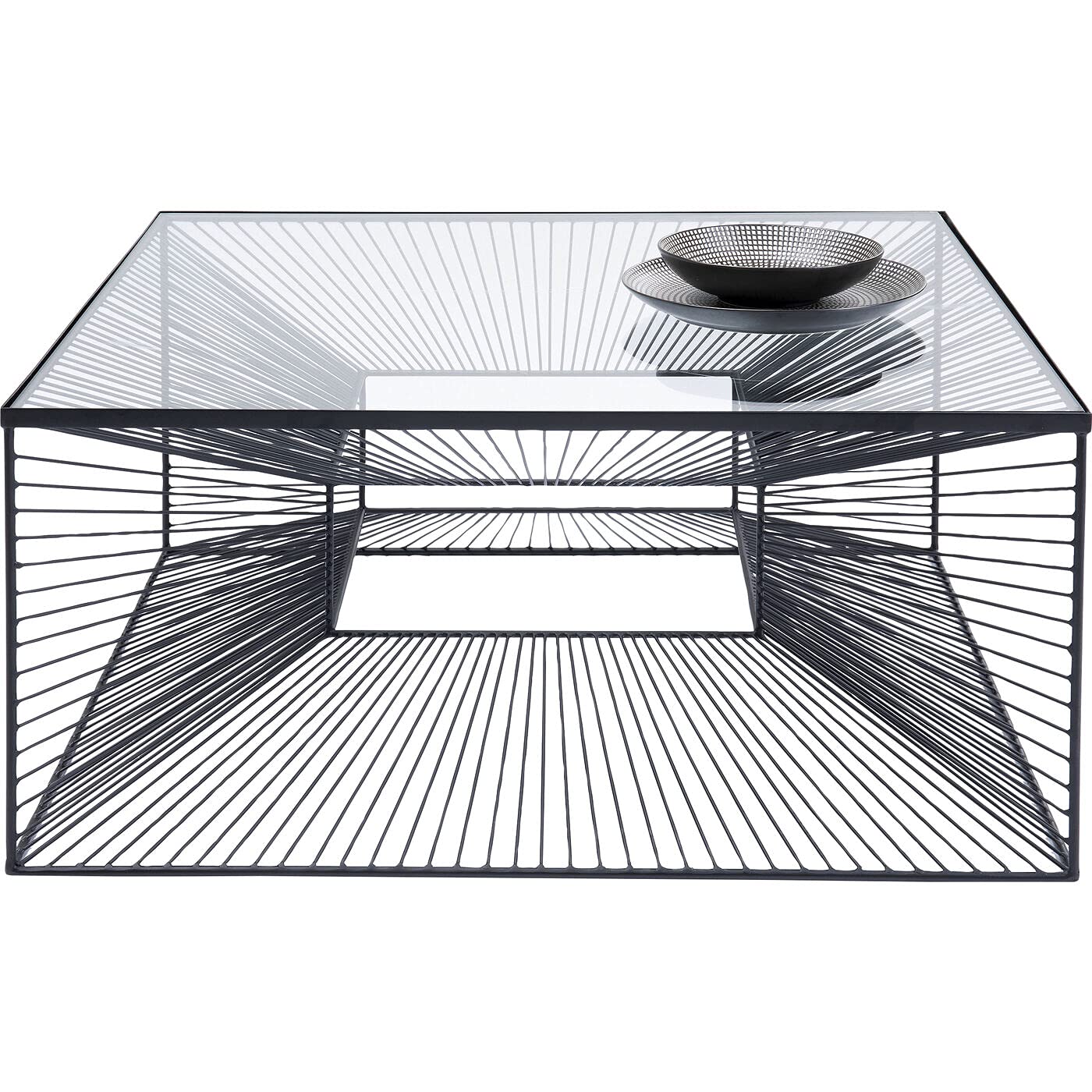Kare Design Couchtisch Dimension, Schwarz, Beistelltisch, Wohnzimmertisch Stahlgestell, ESG-Glas Tischplatte, handgearbeitet, quadratisch, 38x81x81 cm (H/B/T)