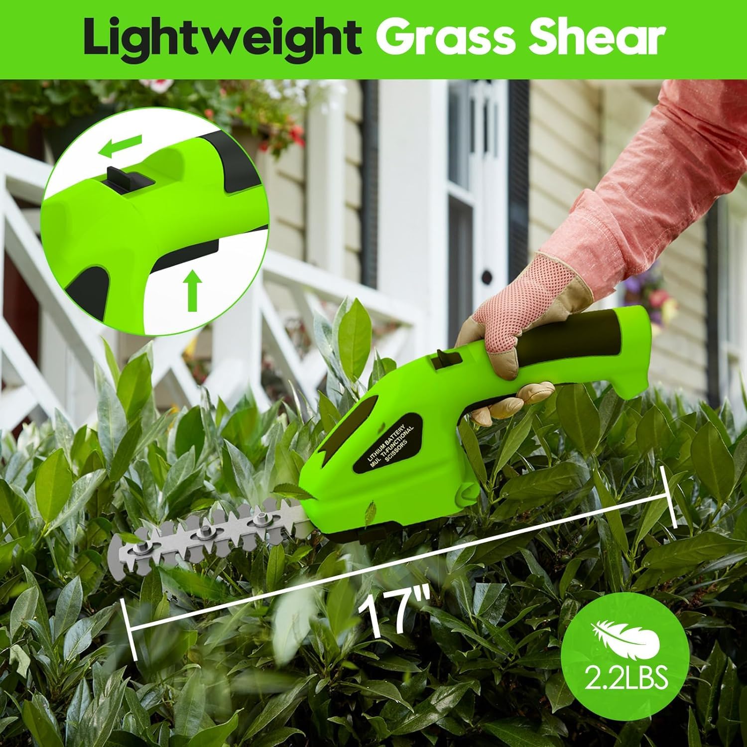 Cisailles à arbustes électriques 7,2 V, 2 en 1 Cisailles à Gazon, Coupe-haie sans Fil, avec Batterie Lithium-ION Rechargeable 2000 mAh, pour arbustes, Jardin, Herbe, pelouse et Taille