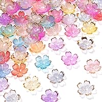 CustomyLife 100Pcs Colorful Cherry Blossom Acrylic Flower Beads - 5-Petal Gold-Plated Mini Spacers for Jewelry Making, Bracelets, Earrings & Crafts