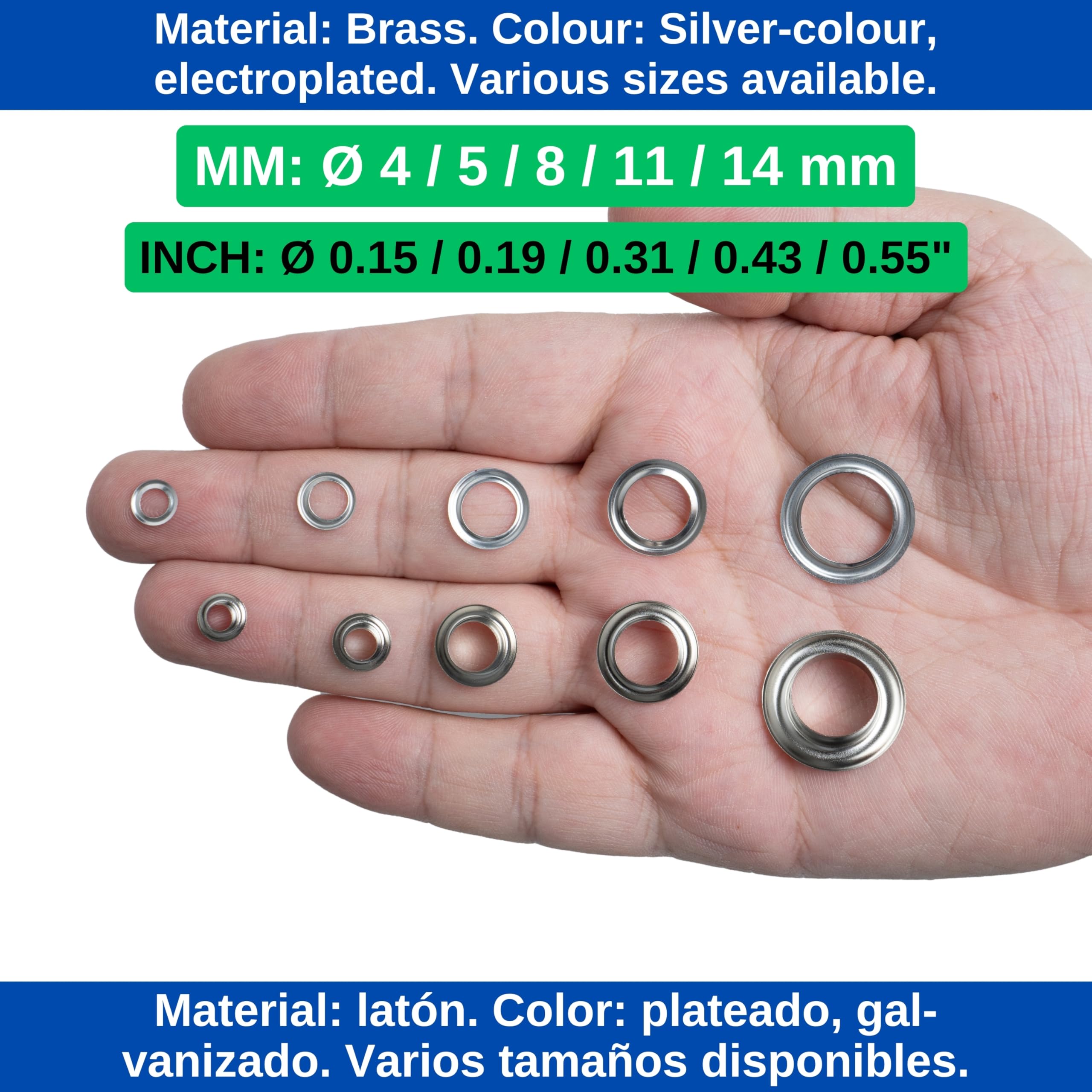 Estink Occhielli 5mm, 100 Pezzi 5mm Set di Occhielli in Metallo con 100 rondelle per la Decorazione della Carta Artigianale in Pelle(Argento