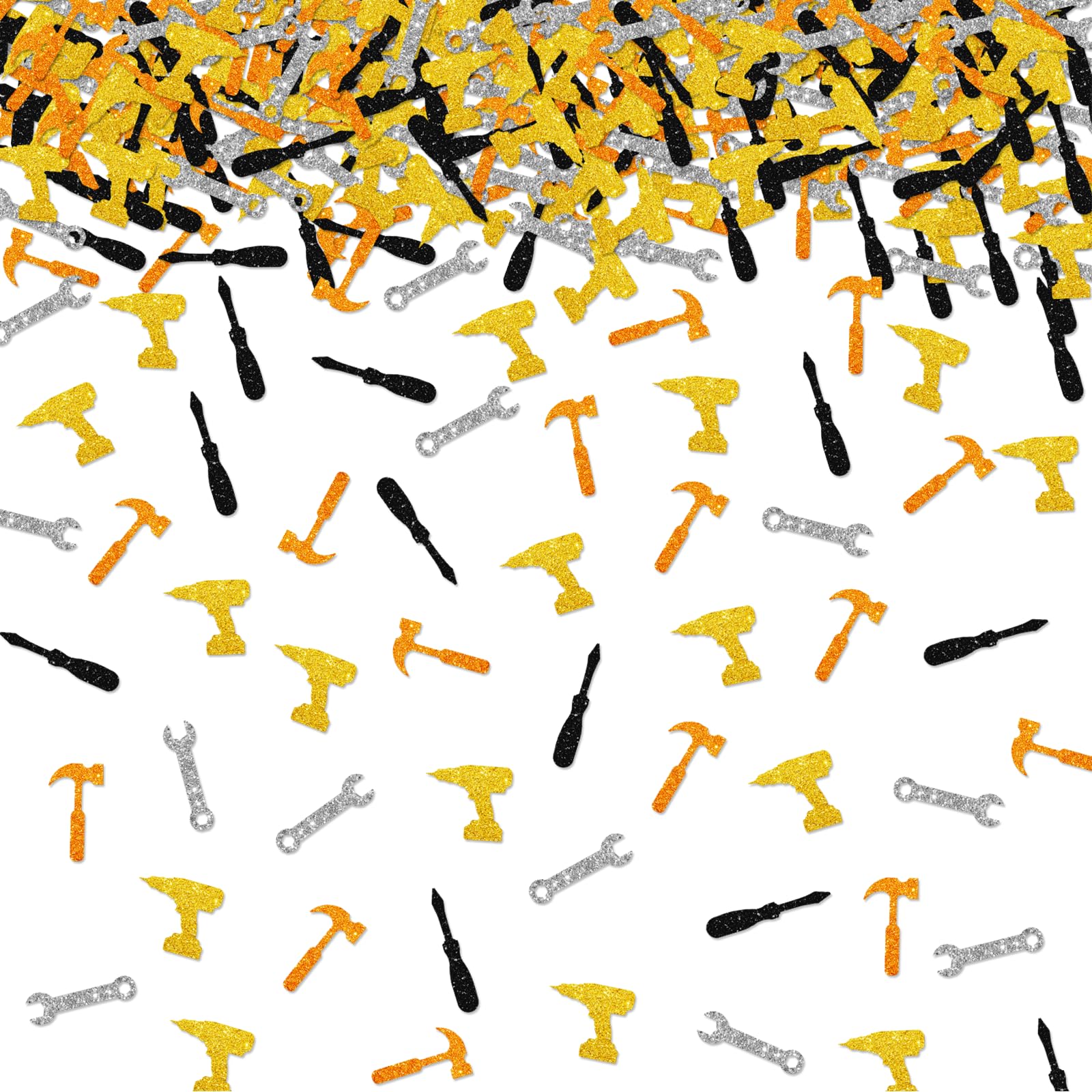 100pcs Tool Confetti, Gold Glitter Wrench Hammer Confetti for Worker Birthday, Hammer Tools Paper Scatters, Happy Father's Day/Boy Men Birthday Party Table Decoration