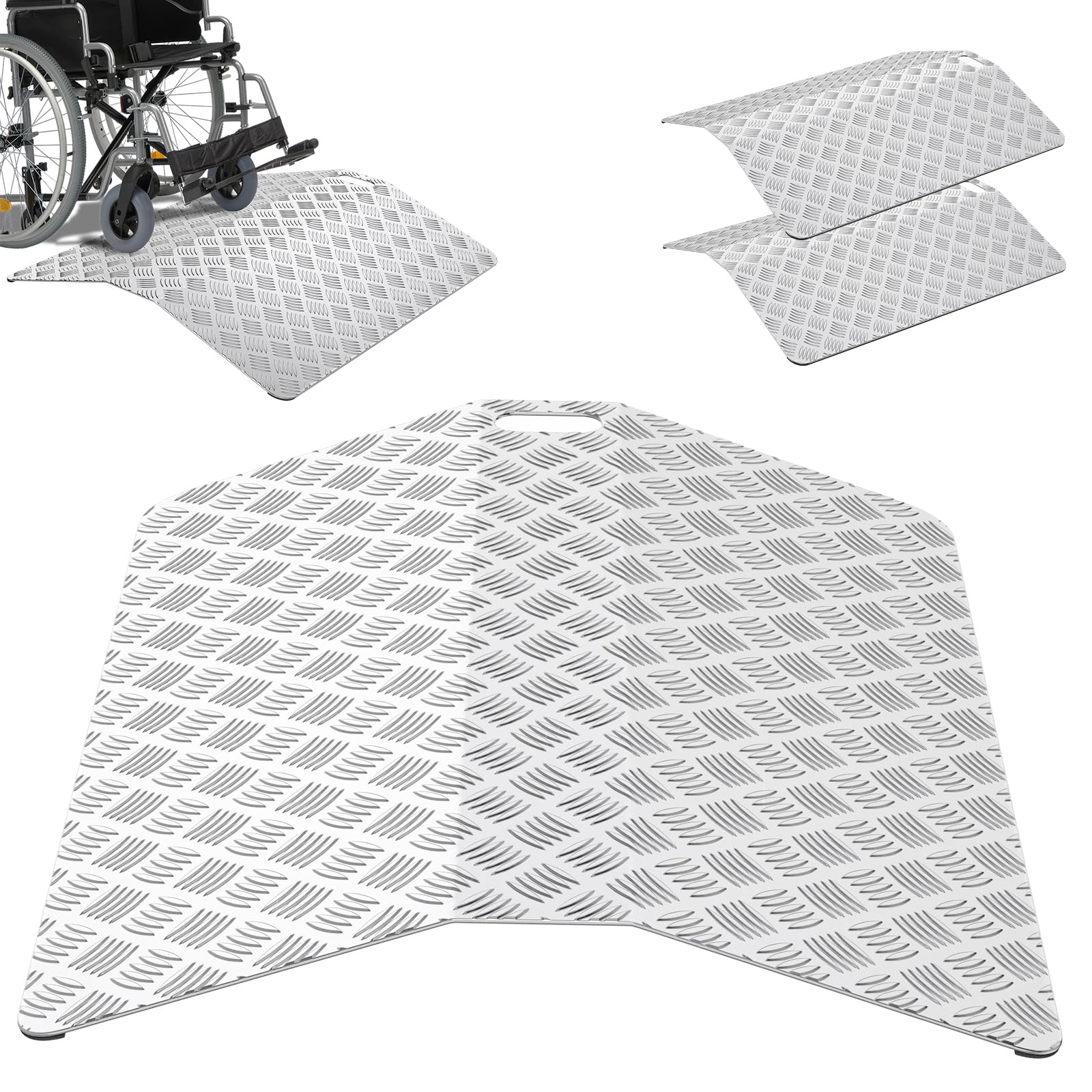 Rampa per soglia in alluminio, 60 cm, per sedia a rotelle, capacità di carico 270 kg, rampa per marciapiede antiscivolo, con maniglie per soglie, gradini, ingressi di casa