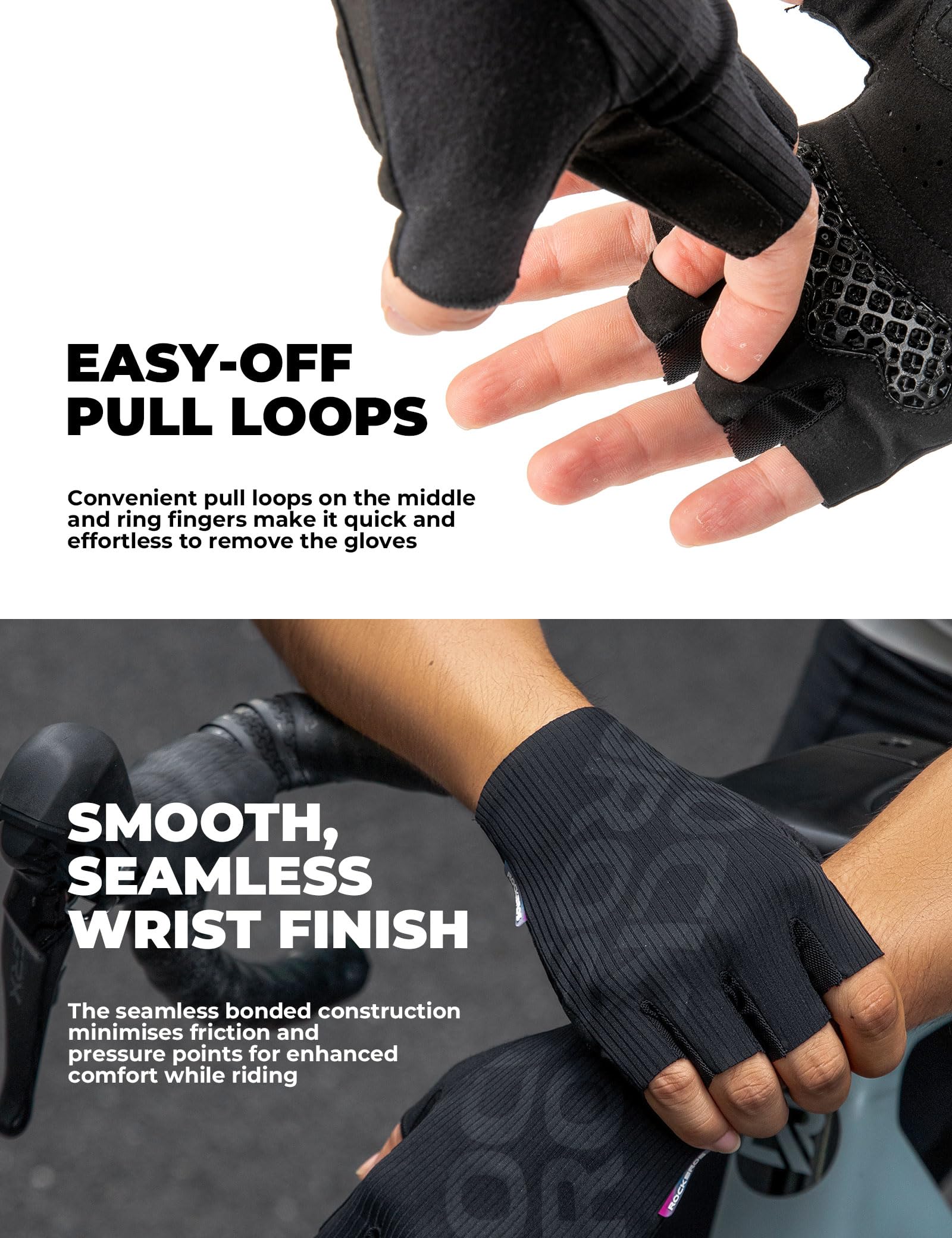 ROCKBROS Halbfinger-Fahrradhandschuhe Sommer für Damen und Herren, Elastisch & Atmungsaktiv, Anti-Rutsch- und Dämpfungspolster, ideal für Radsport, Laufen, Training, Fitness, MTB