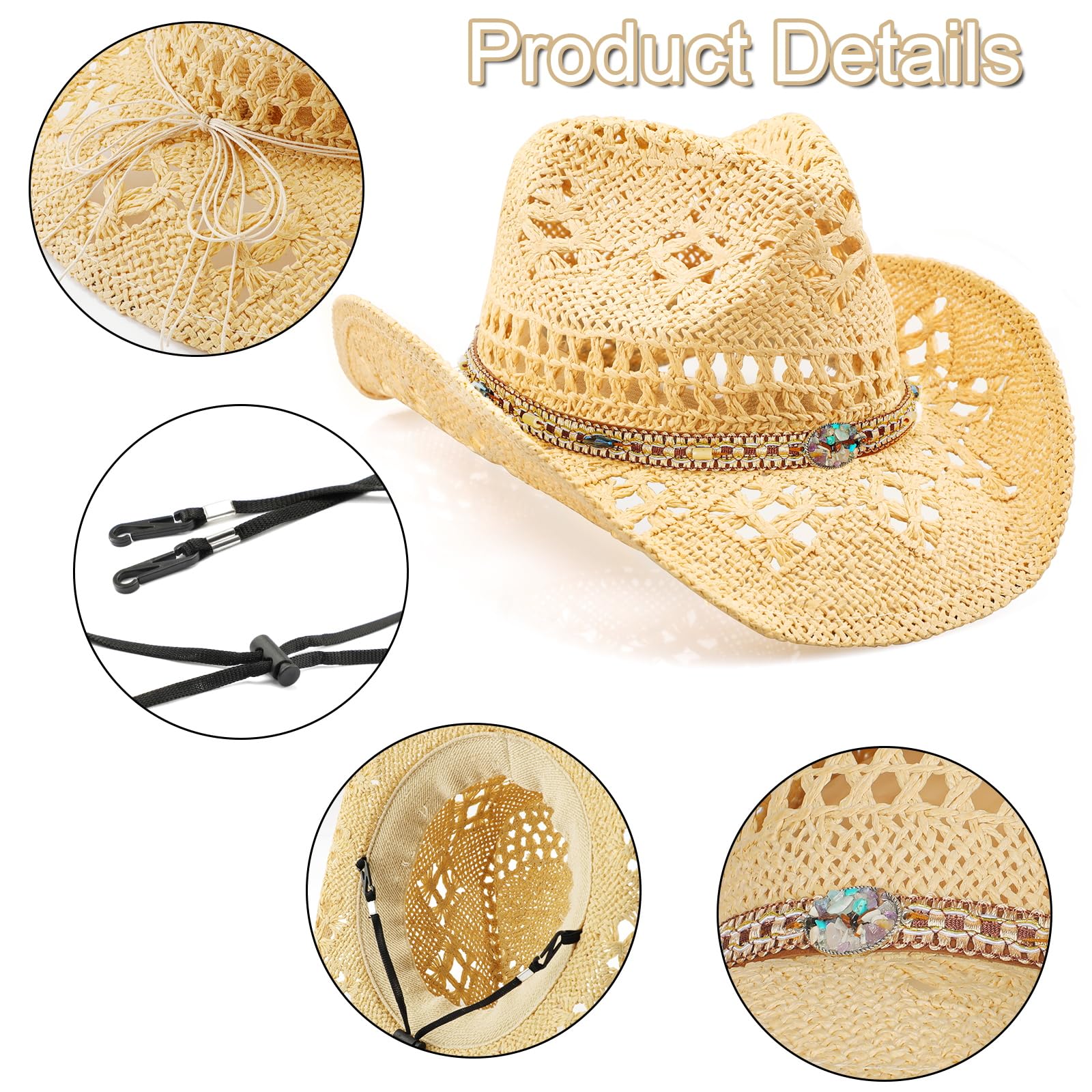 Sombrero de vaquero, sombrero de vaquera, sombreros de vaquero para mujeres/hombres, sombrero de vaquero de ala moldeable para mujer