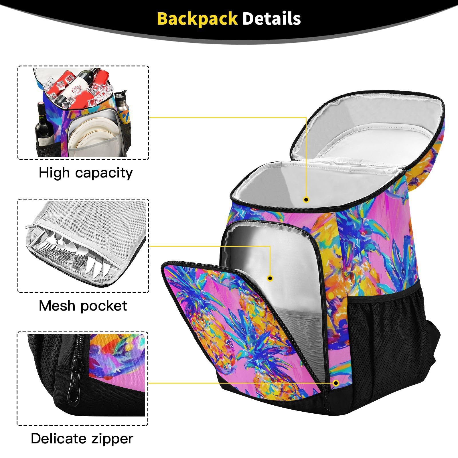 Vs Pink Insulated Pineapple Cooler Bag Backpack Tropical Pineapple Aesthetic Cooler Backpack, Leakproof  main image 2