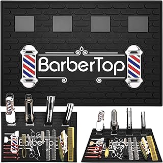 Magnetic Barber Mat for Clippers, 17.7 x 11.8 in, 4 Strong Magnetic Organizer Stations for Heavy Clippers and Trimmers, Professional Anti-Slip Rubber Heat Resistant Barber Table Mat for Hairstylist